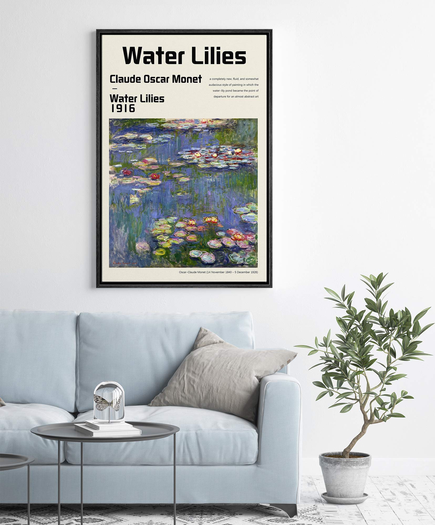 Idea4Wall Framed Canvas Print Wall Art Water Lilies Master Artist Claude Monet Nature Wilderness Oil Painting Impressionism Trad