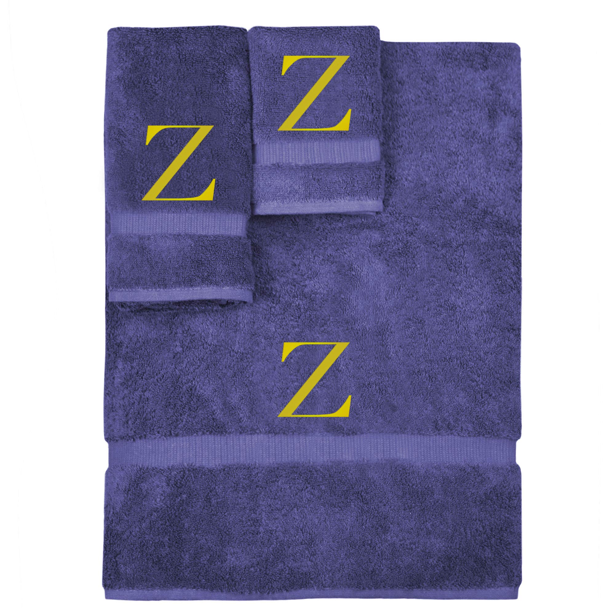 Monogrammed Towel Set, Personalized Gift, Set Of 3- Gold Block Letter Embroidered Towel - Extra Absorbent 100% Turkish Cotton -