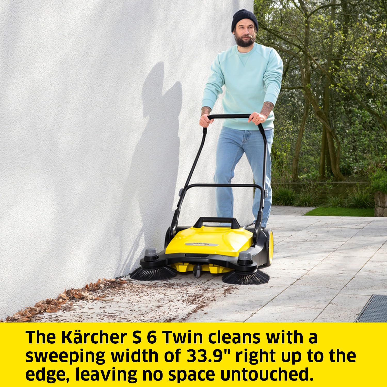 Krcher - S 6 Twin Walk-Behind Outdoor Hand Push Floor Sweeper - 10 Gallon Capacity - 33.9'' Sweeping Width - Sweeps up to 32,300