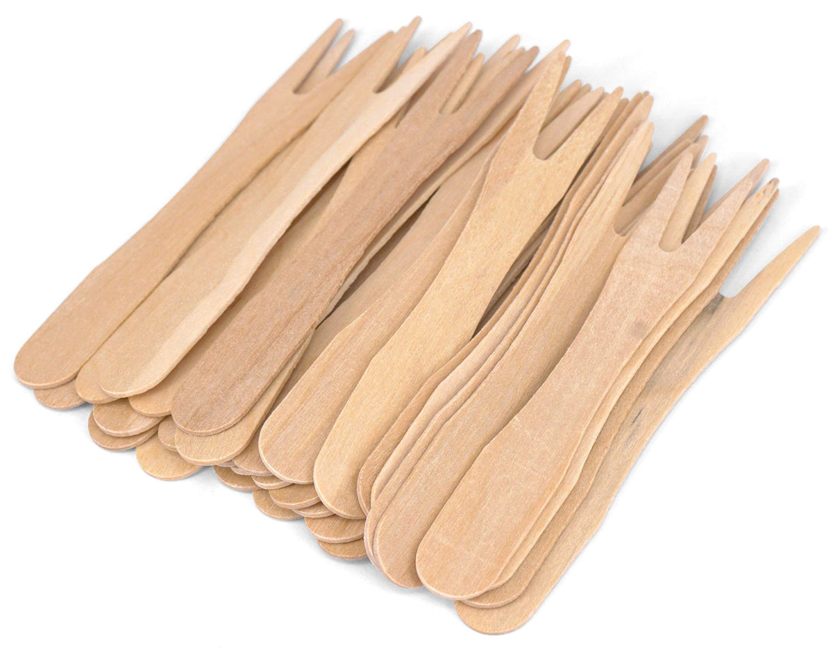 Gmark 3.5'' Wooden French Fry Forks 200 Ct, Two Prong Wood Fork, Mini Forks Chip Forks, Biodegradable Compostable Birchwood (200
