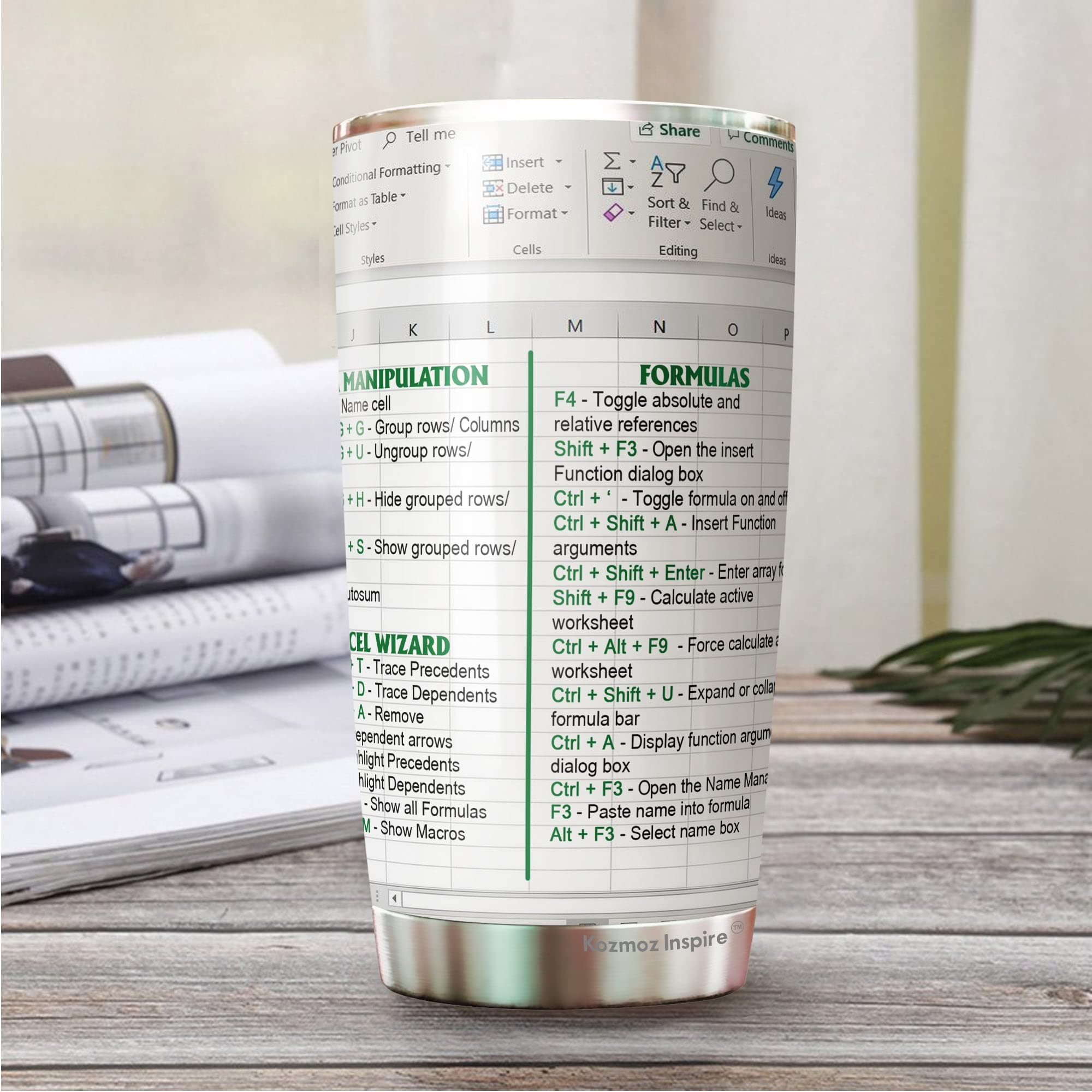 Kozmoz Inspire Spreadsheet Shortcut Tumbler 20 Oz - Office Mug, Accountant, Cpa Gift, Tax Prep Travel Coffee Mug - Gifts For Acc