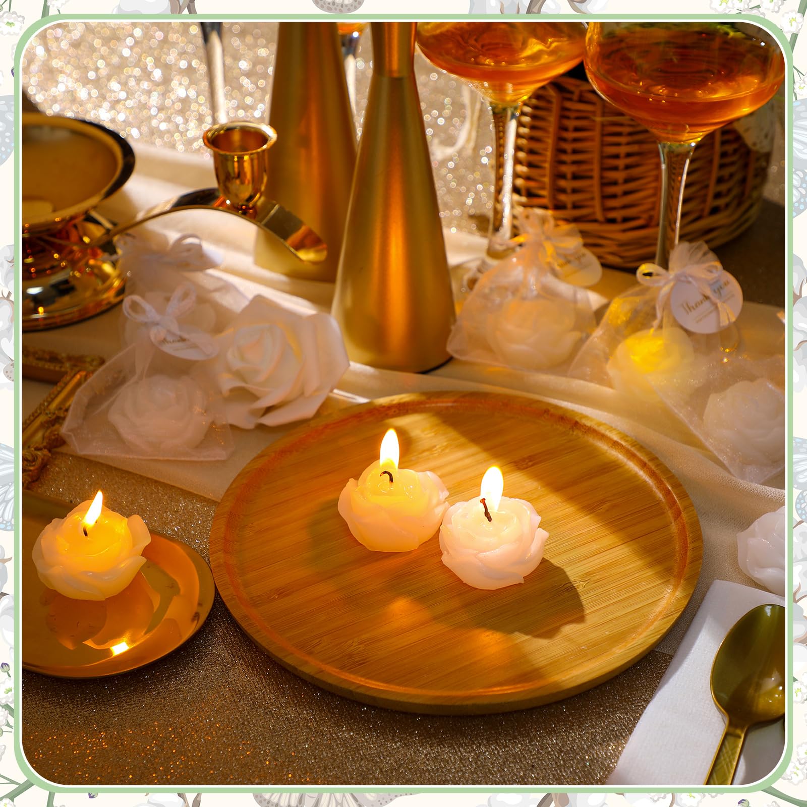 Treela 24 Set Flower Candles Wedding Favor for Guests Mini White Rose Shaped Tealight Candles for Return Gift Wedding Birthday B