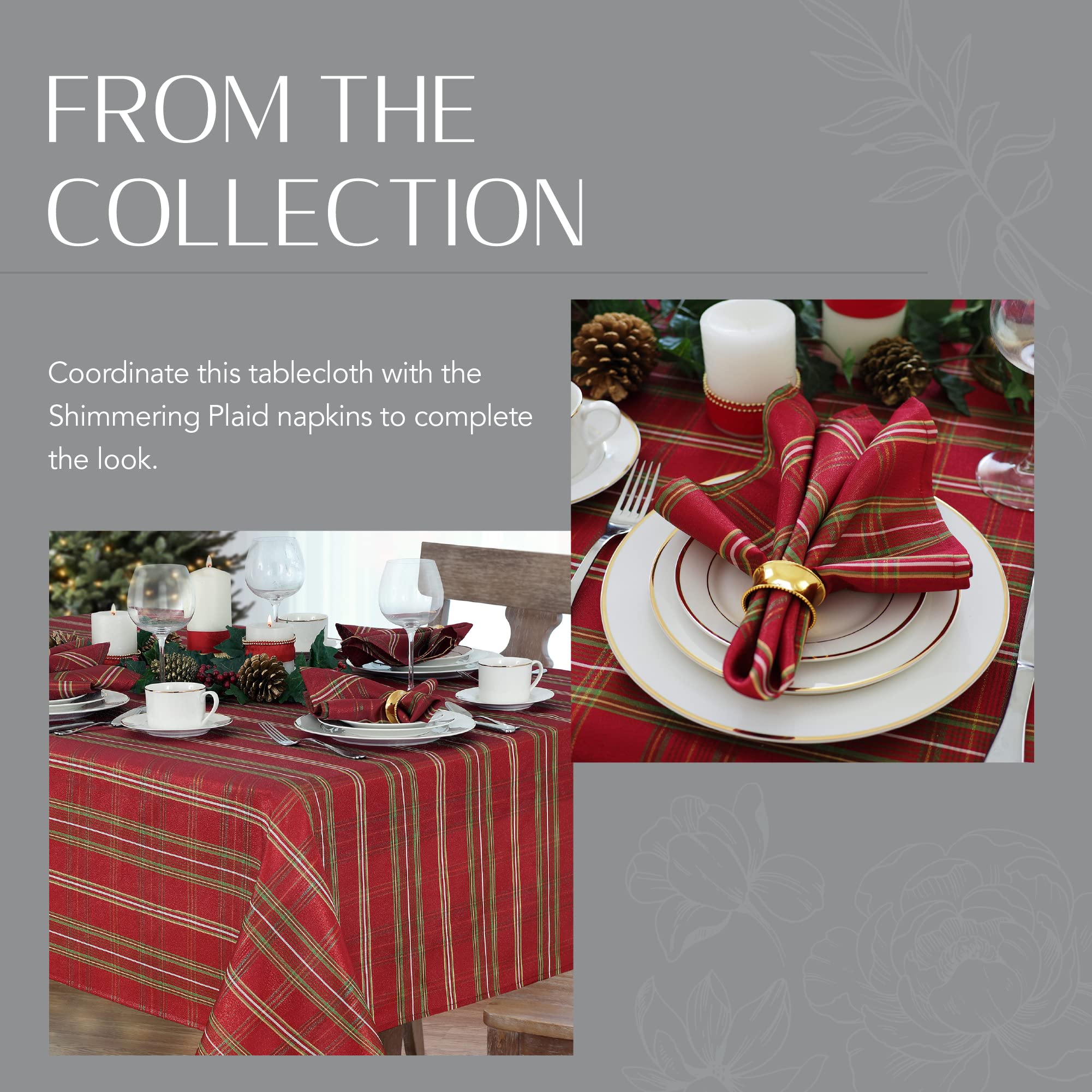 Elrene Home Fashions Shimmering Plaid Holiday Fabric Tablecloth, 60'' X 84'' Oblong, Red