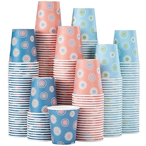 [600 Pack] 5 oz Paper Cups  Disposable Bathroom Cups  Small Mouthwash Cups  Hot/Cold Beverage Drinking Mini Cup for Party  Picnic  BBQ  Travel (Daisy)