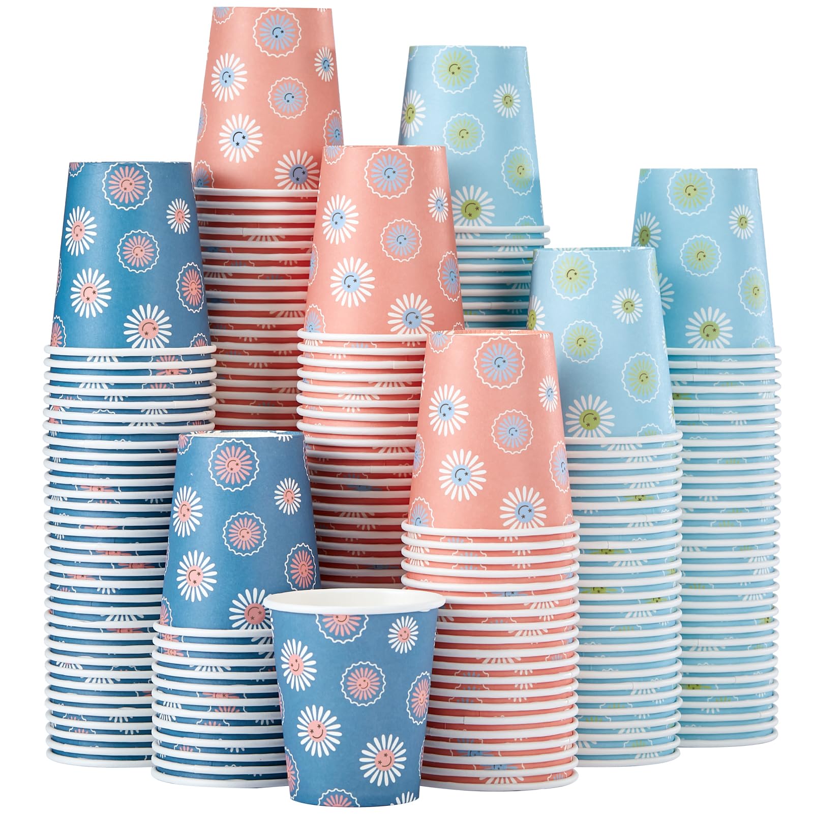 [600 Pack] 5 oz Paper Cups  Disposable Bathroom Cups  Small Mouthwash Cups  Hot/Cold Beverage Drinking Mini Cup for Party  Picnic  BBQ  Travel (Daisy)