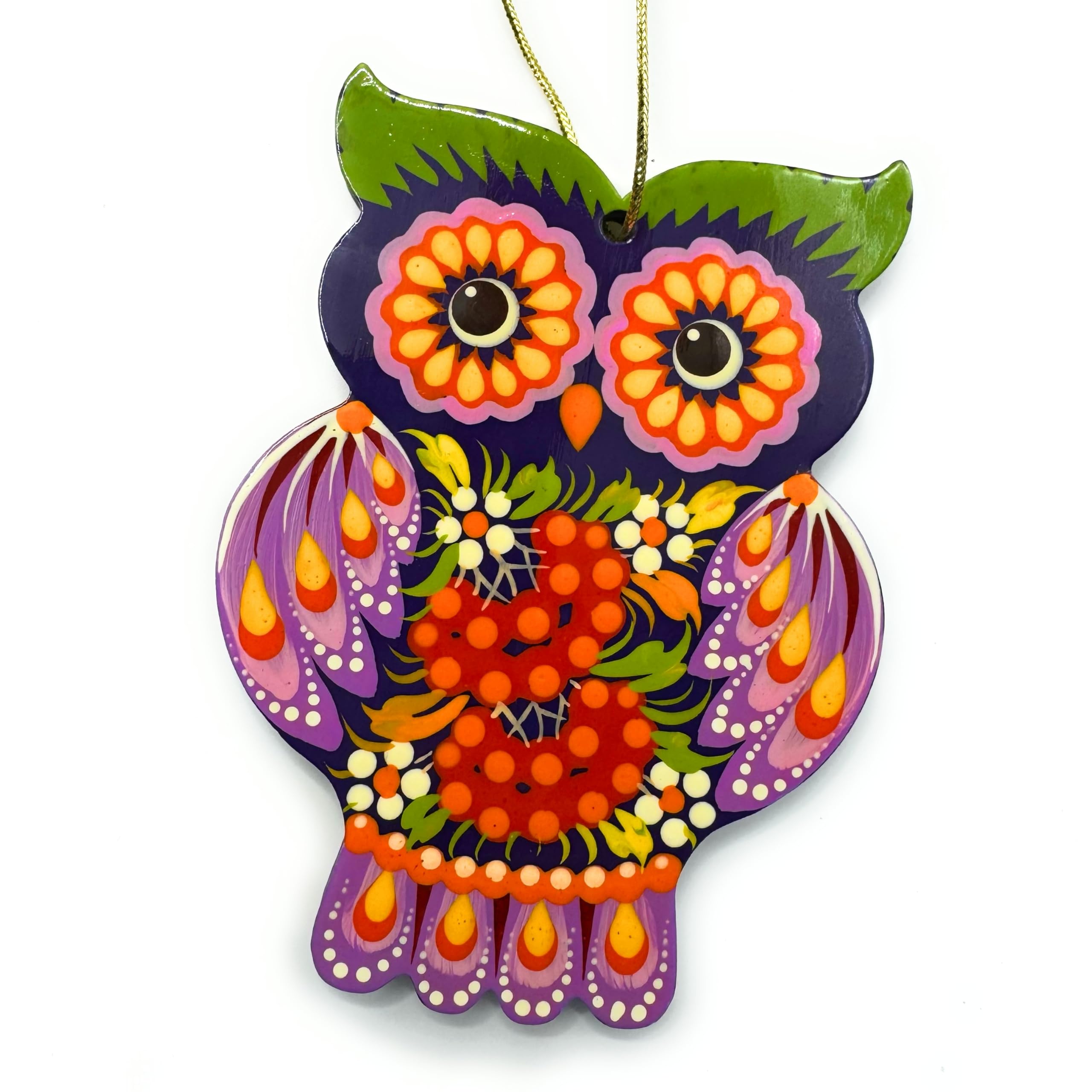 Funny Owl Ornament Wooden Christmas Flat Decoration Hand-painted on Both Sides 2,6 ? 3,7 ? 0,2 Inch Handcrafted in Ukraine, Uniq