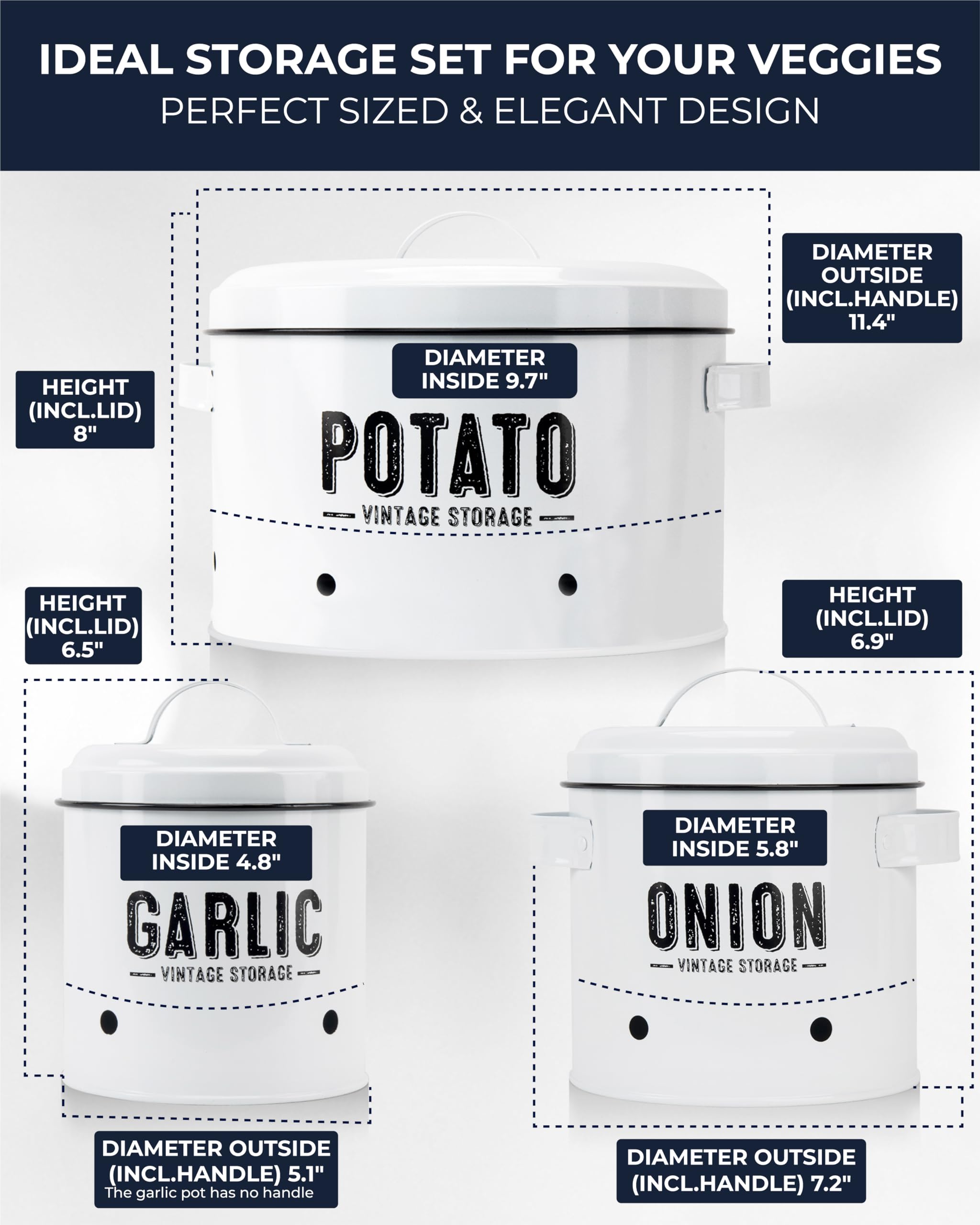 Granrosi Potato Storage For Pantry, Canister Sets For The Kitchen Counter, Garlic Keeper For Counter, Onion Keeper, Potato Bin,