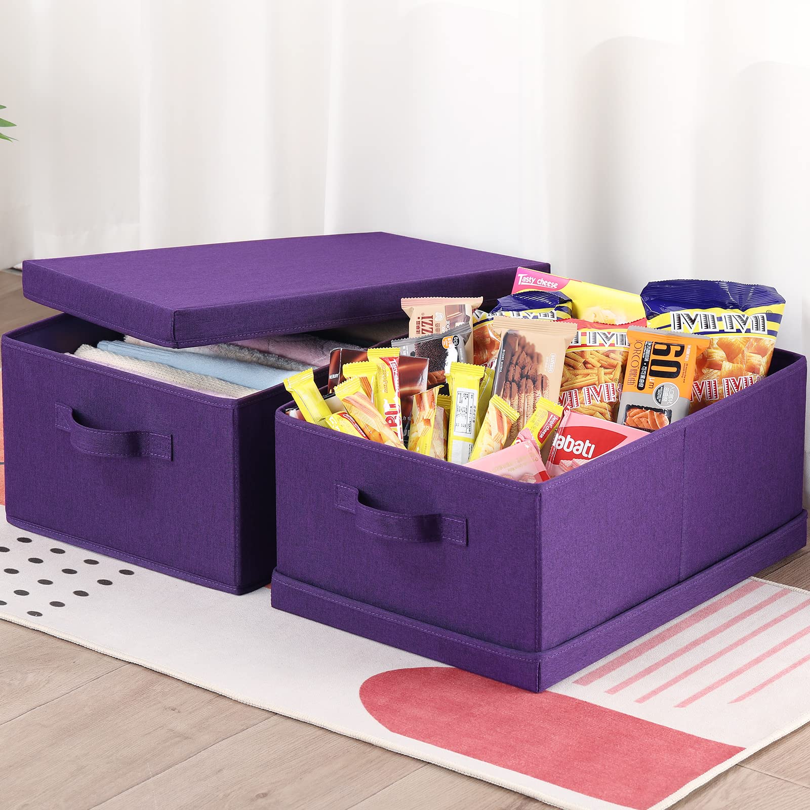 Hoonex Storage Bins With Lids For Organizing, Pack Of 2, Storage Boxes With 2 Carry Handles And Sturdy Heavy Cardboard, 16.5'' L