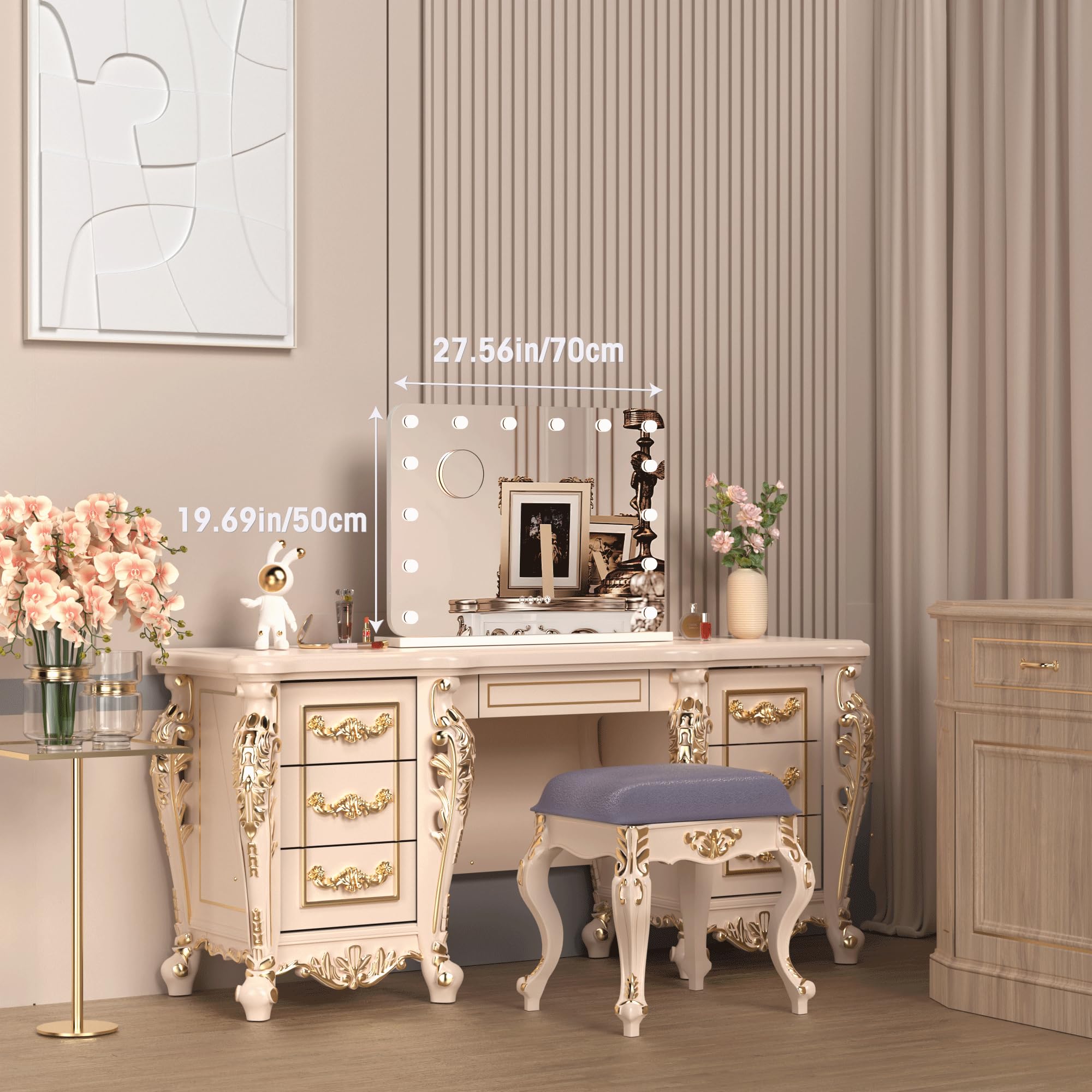 28''X20'' Vanity Mirror With Bluetooth Speaker, Hollywood Lighted Makeup Mirror With 14 Dimmable Led Bulbs, 3 Color Lighting Mod