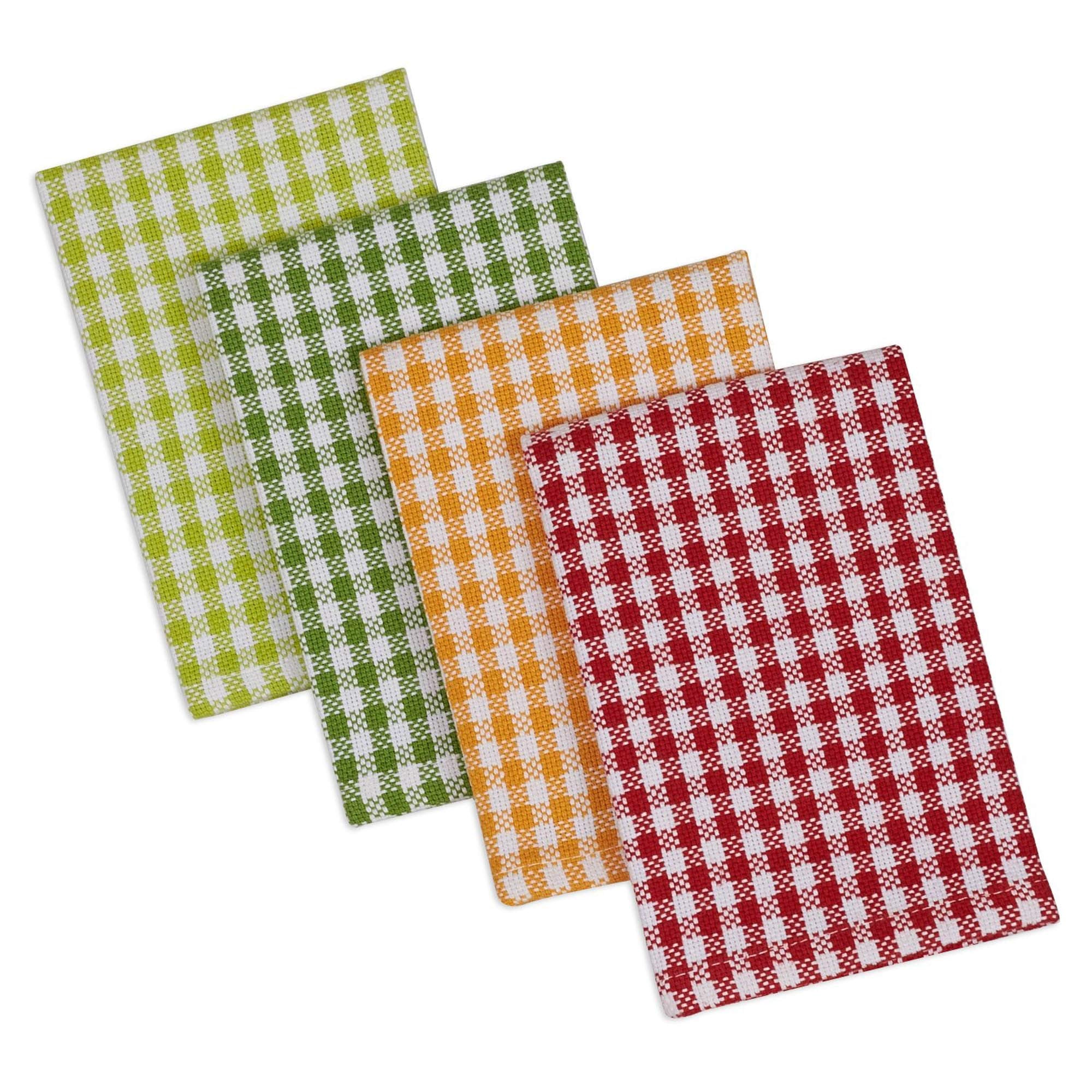 Dii Heavy Duty Kitchen Towels Collection Long Lasting Quality, Cotton Dish Cloth Set, 13X13'', Pea Patch Gingham Check, 4 Piece