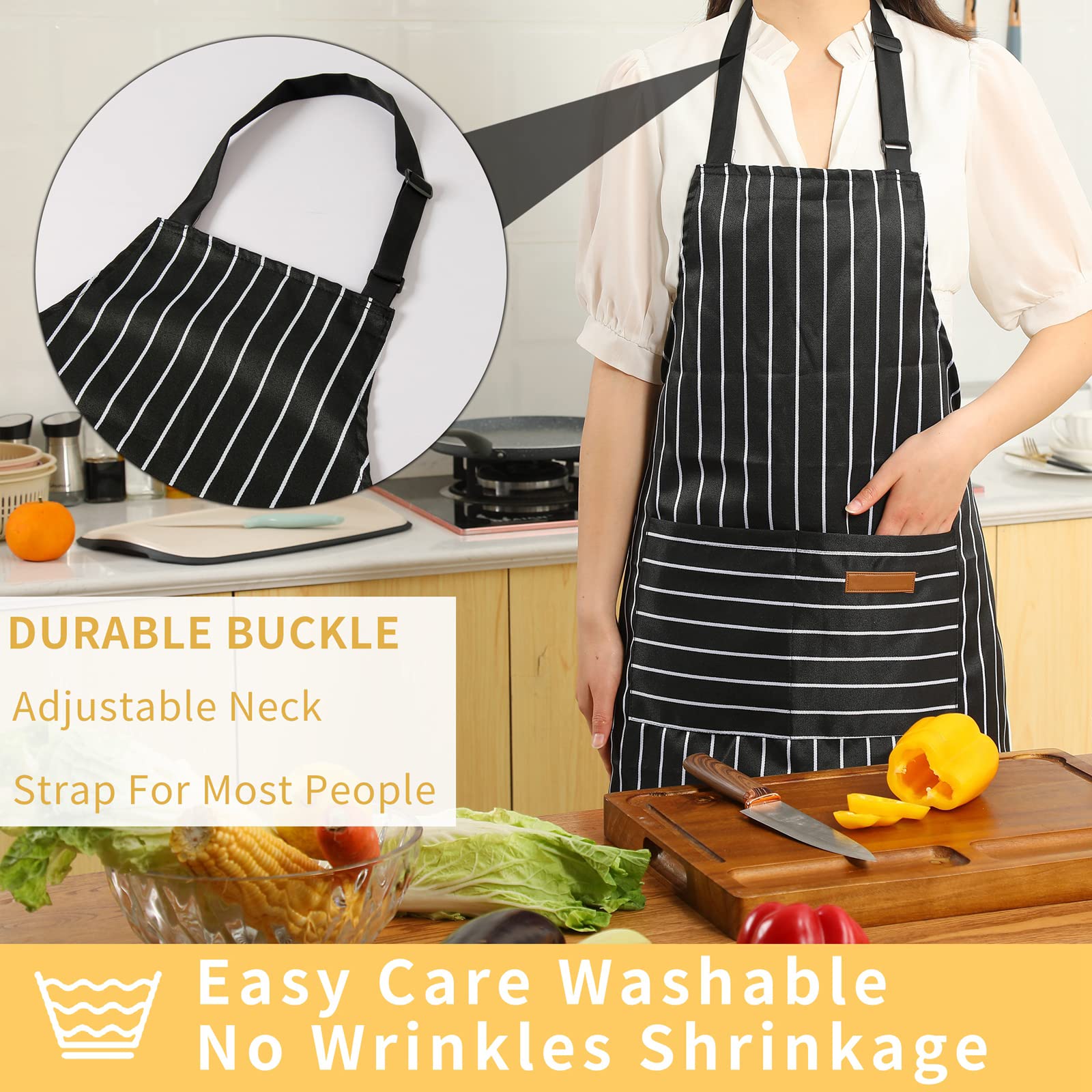 Tosewever 2 Pieces Kitchen Cooking Aprons, Cotton Polyester Blend Adjustable Bib Aprons With 2 Pockets For Women Men Chef Chef (