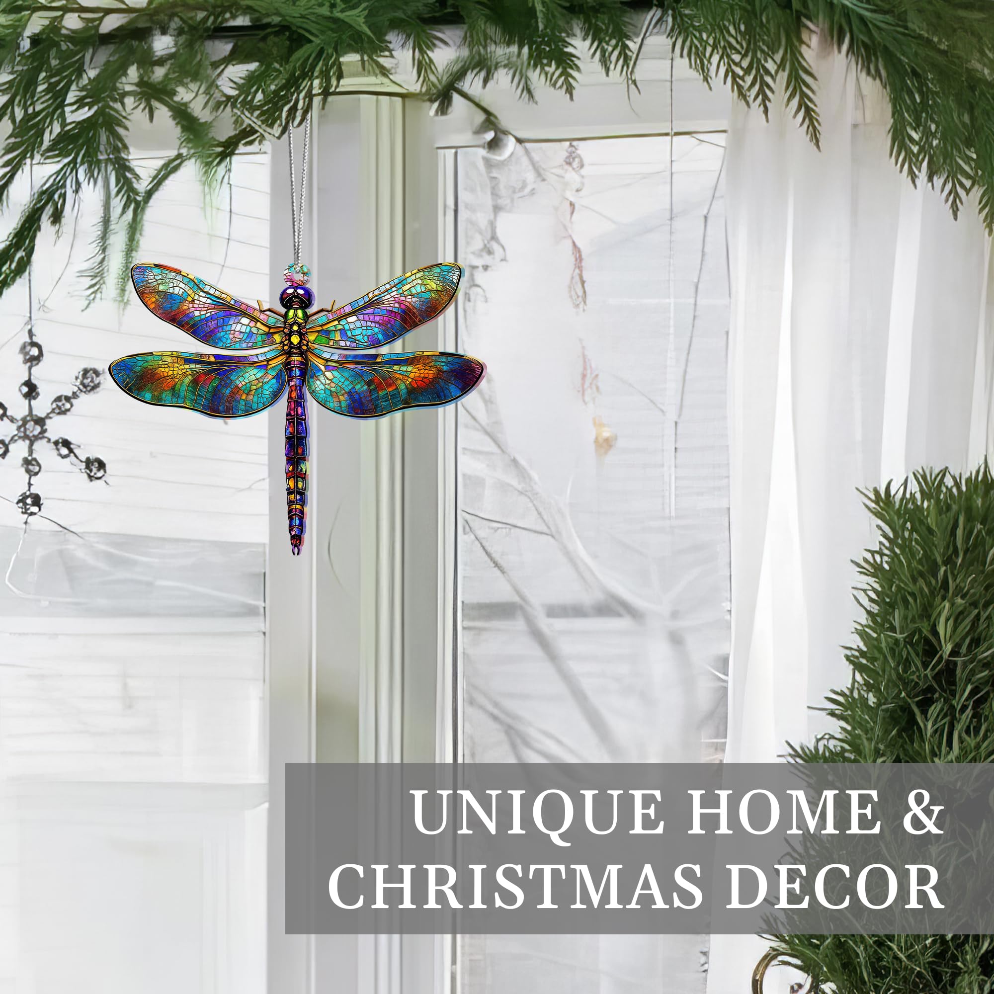 Sensemory Dragonfly Gifts for Women, Dragonflies Decor Suncatcher Effect, Dragon Fly Stained Glass Effect, Dragonfly Ornaments f
