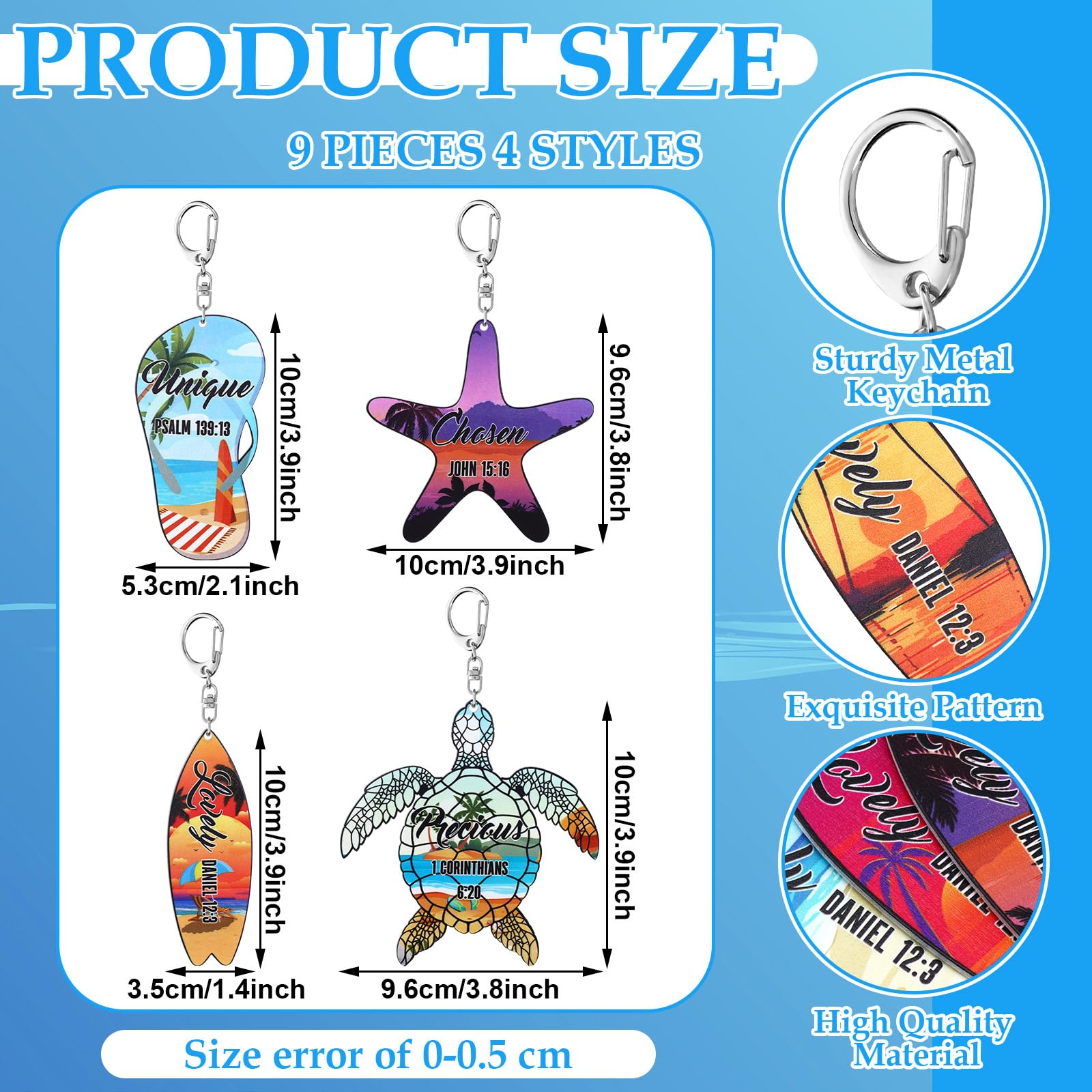 Bucherry 36 Pcs Beach Summer Party Favors Keychain Gifts Bulk Wooden Surfboard Sea Turtle Coconut Tree Christian Religious Key R