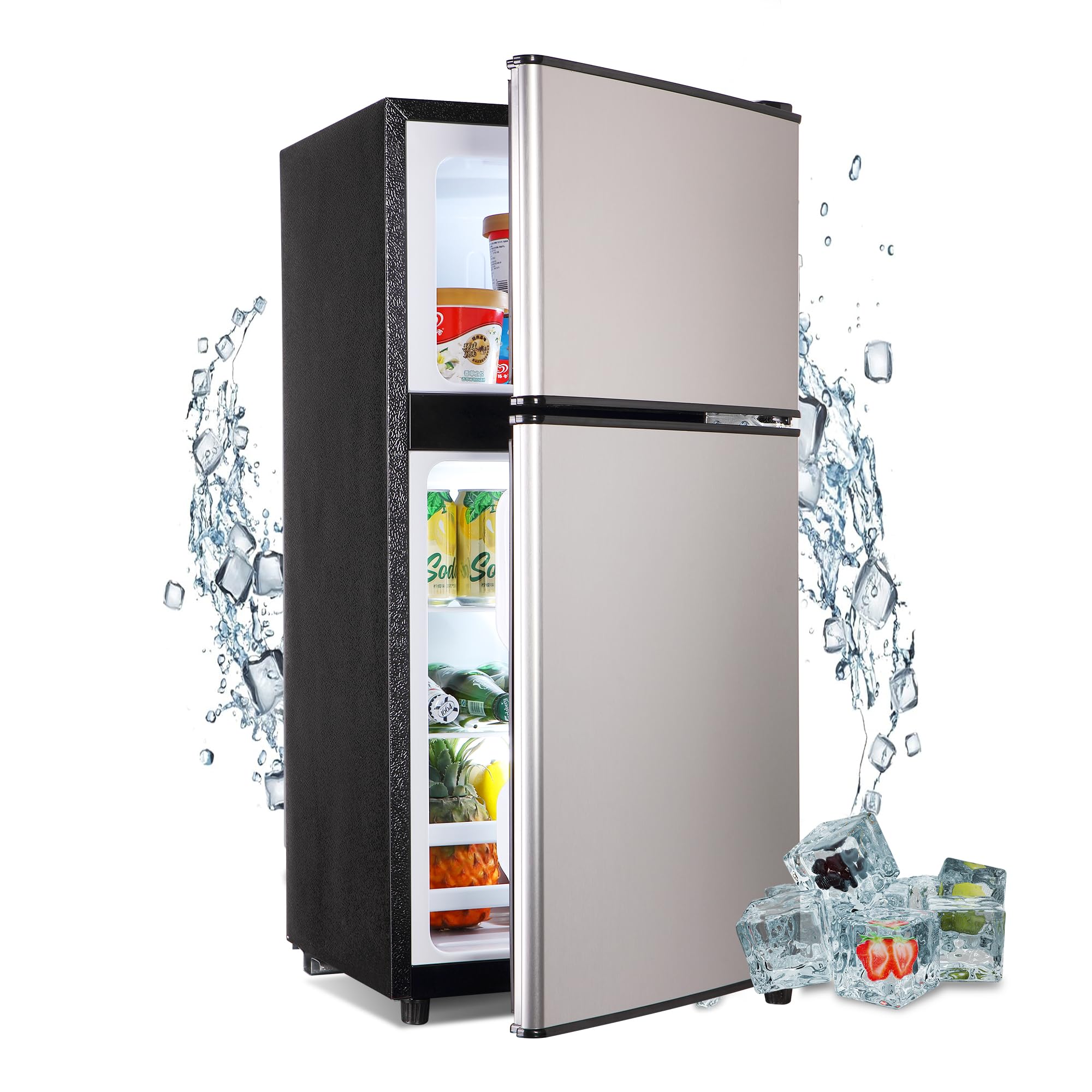 rosmena 4.2 Cu. Ft. Mini Fridge with Freezer, Small Refrigerator with 7-Level Adjustable Thermostat, Mini Refrigerator Compact F