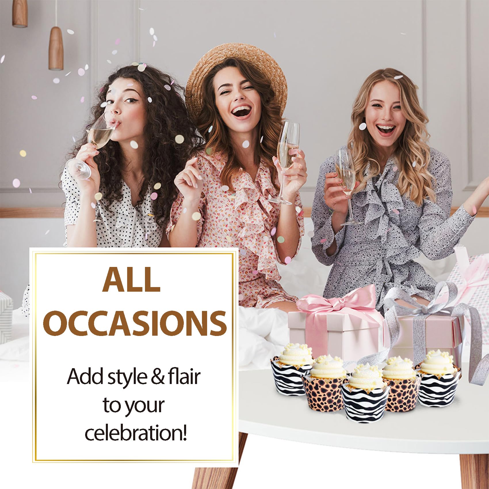 Cupcake Wrappers - Wedding, Bridal & Baby Shower, Birthday Party Supplies, Reversible Neutral Gender Dessert Wraps - Wild 1, Jun