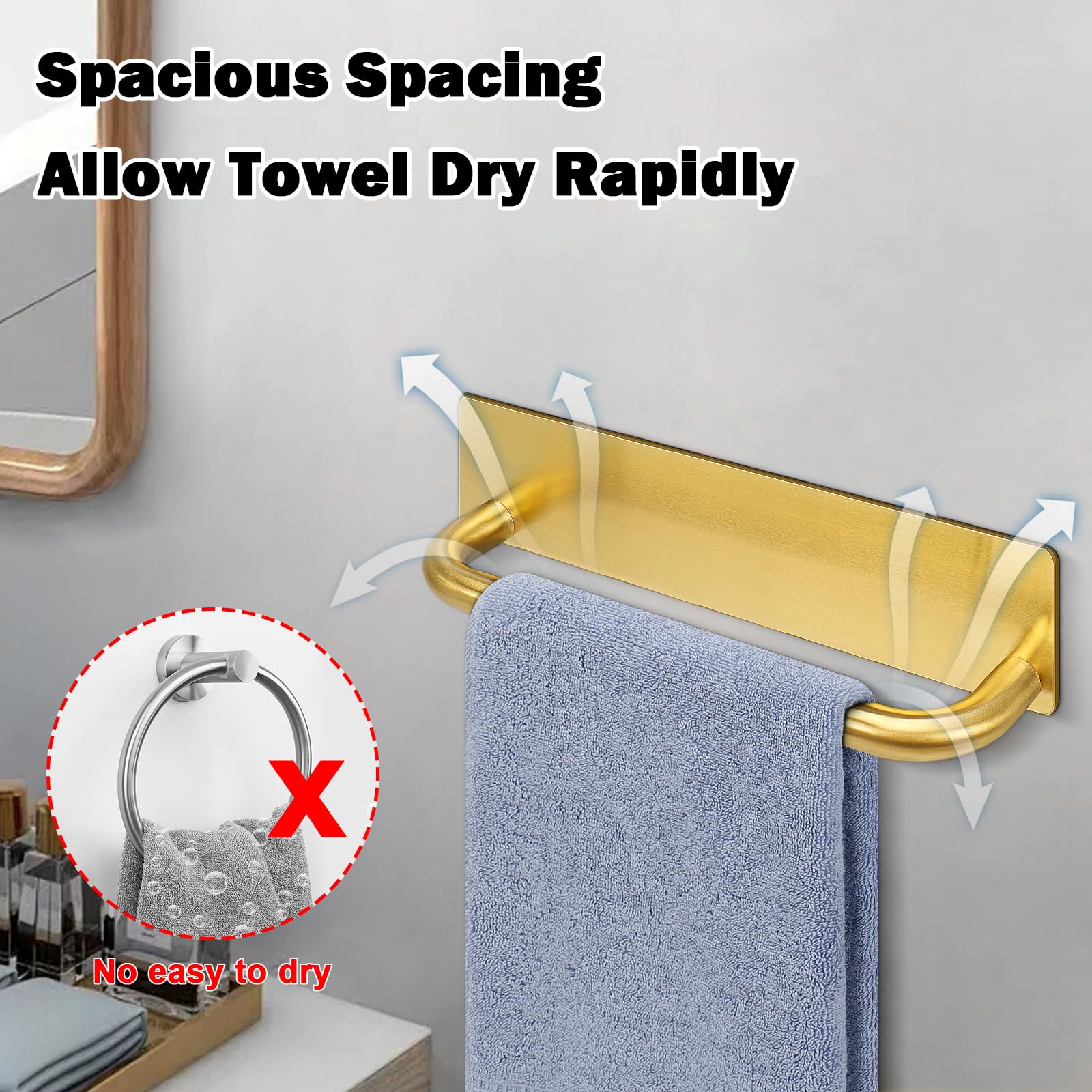 Livabber Self Adhesive Hand Towel Holder- 304 Stainless Steel Hand Towel Bar For Bathroom Kitchen Stick On Wall, Waterproof Hand