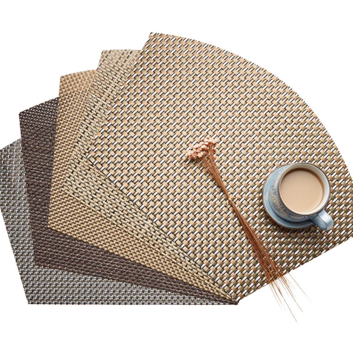 Round Table Placemats Set Of 6 Wedge Placemats Heat Resistant Table Mats Pads Wipe Clean (Coffee)