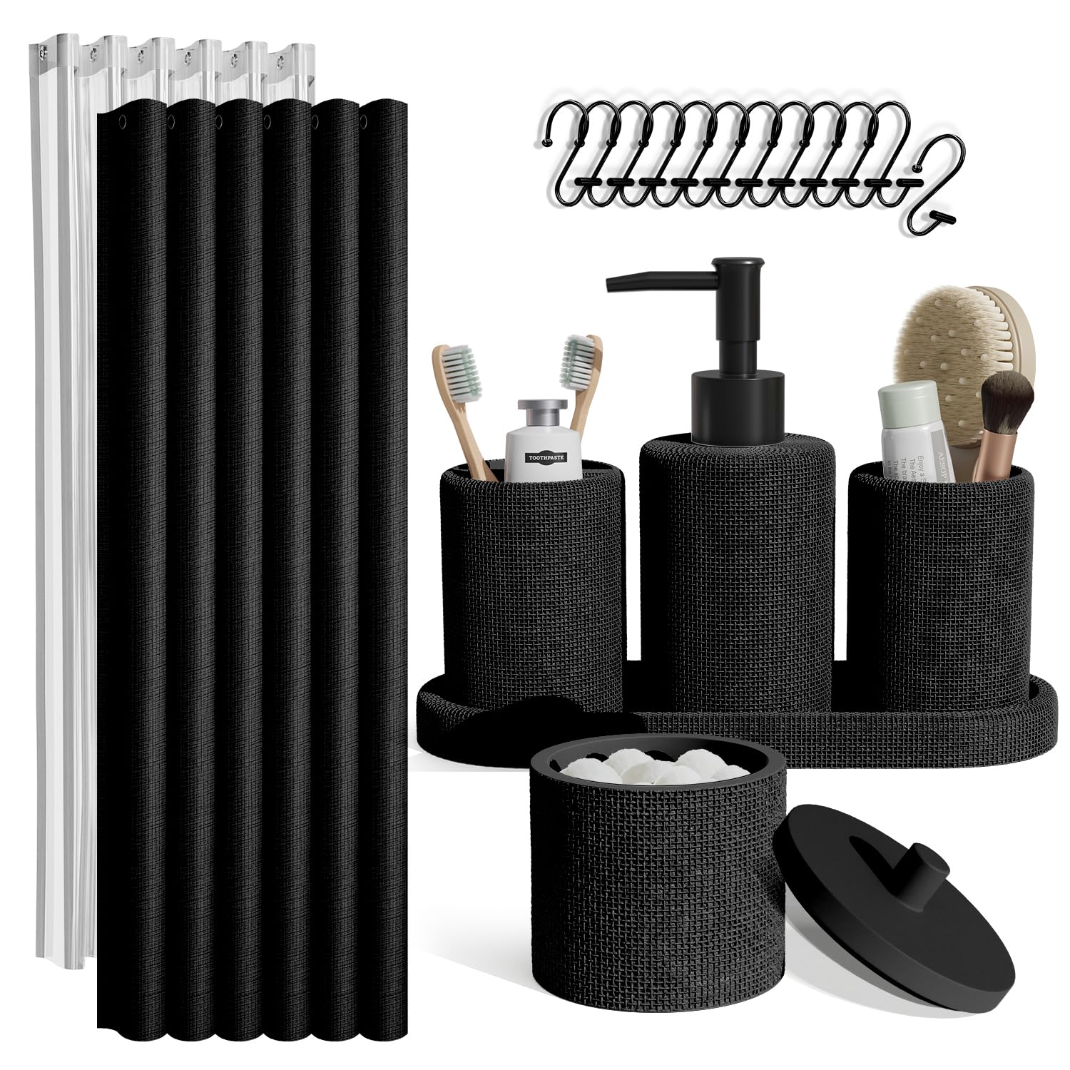 Clara Clark Bathroom Set - Black Bathroom Accessories Set, 19PC Bathroom Accessory Set, Bathroom Sets with Shower Curtain Set, S