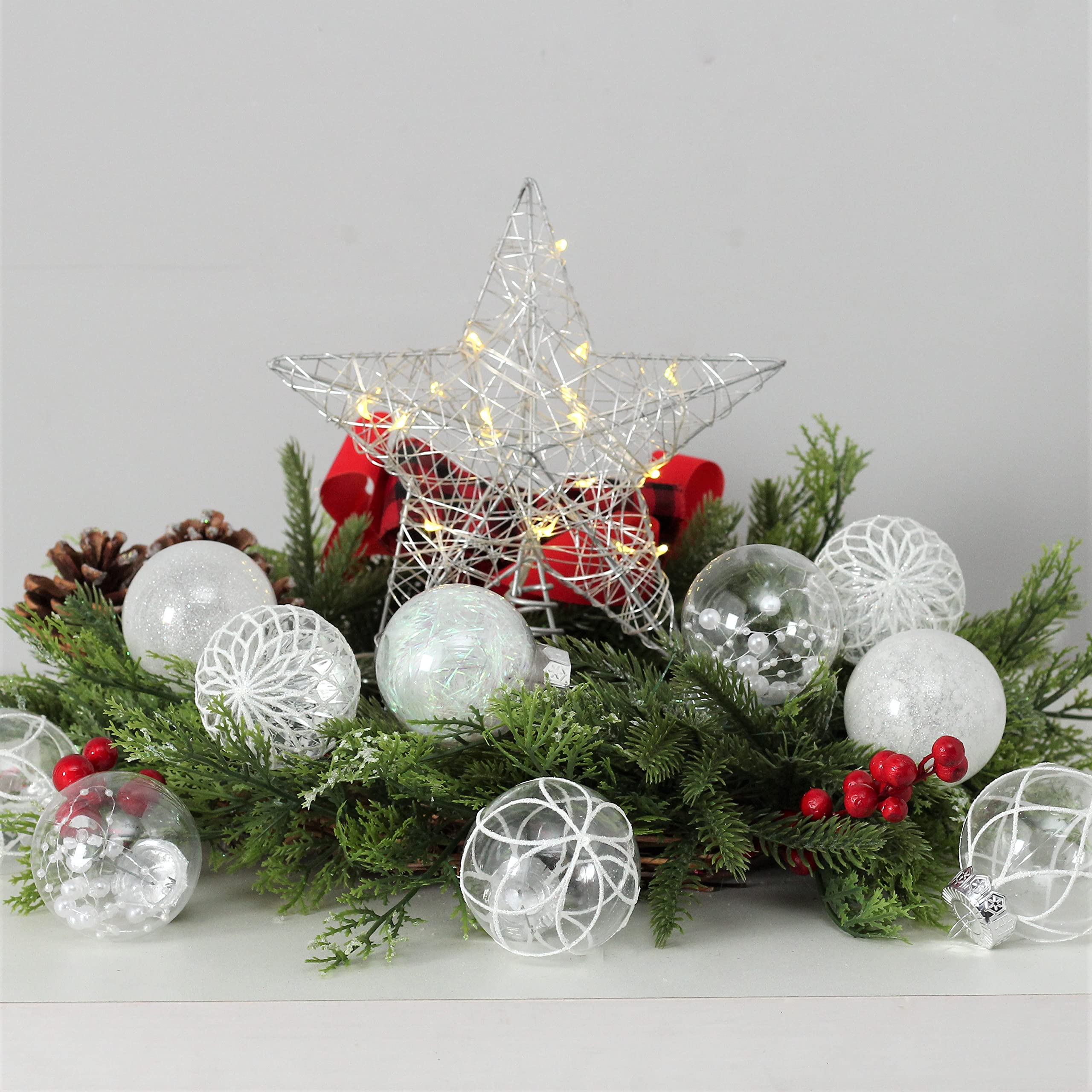 Clear Christmas Ball Ornaments, 30ct 2.36 Inch White Christmas Ornaments Balls for Christmas Tree with Delicate Stuff Shatterpro