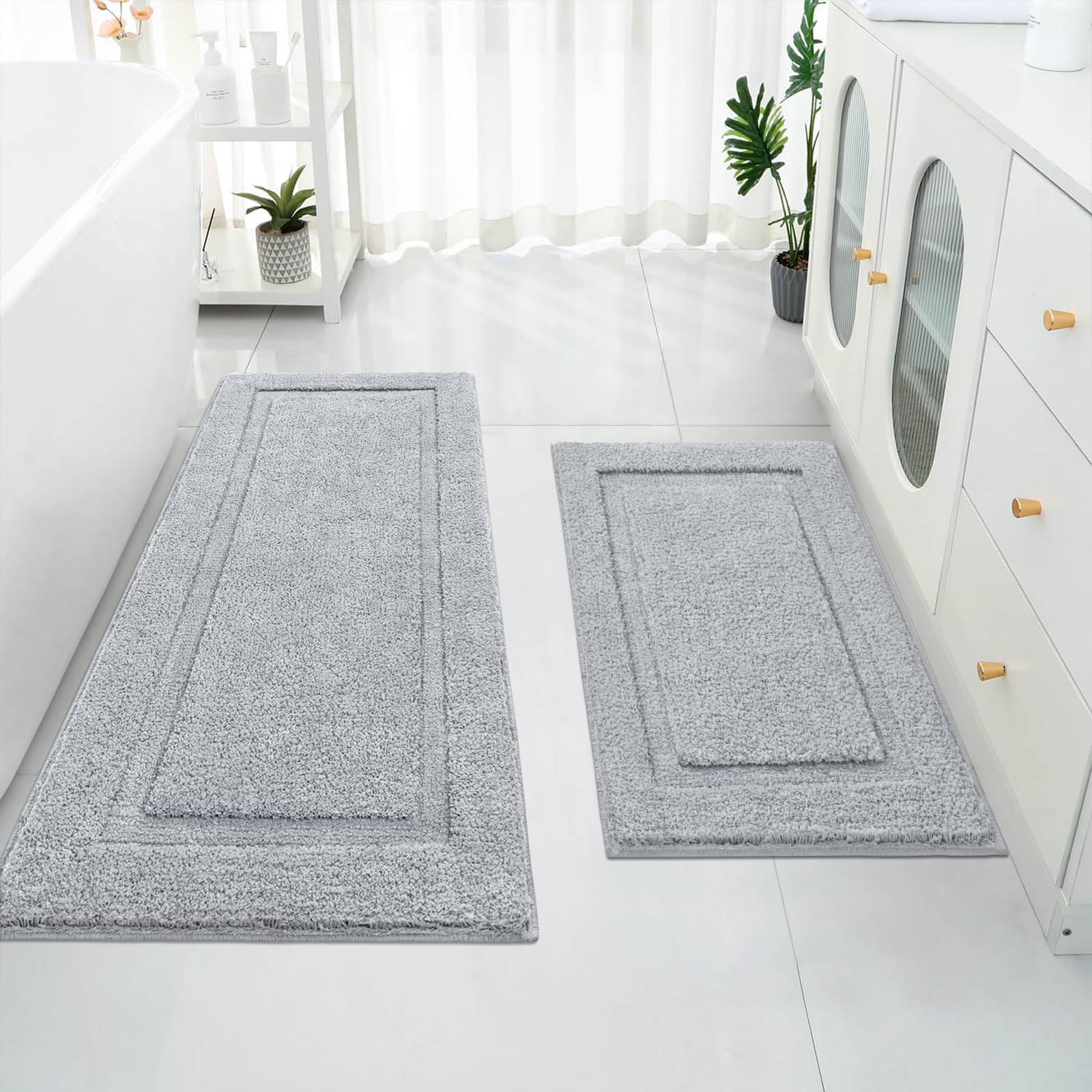 SHACOS Super Soft Bathroom Runner Rug 20''x47'' Long Bathroom Rugs Non Slip Bath Mat Microfiber Shaggy Bath Rug for Bathroom Floor Washable (20''x47'' Gray)