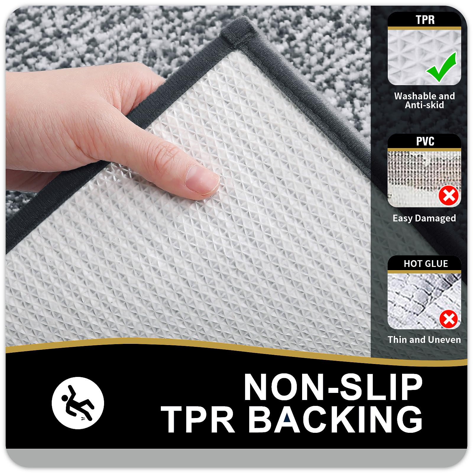 OLANLY Bathroom Rugs 24x16  Extra Soft and Absorbent Microfiber Bath Mat  Non-Slip  Machine Washable  Quick Dry Bath Carpet  Suitable for Bathroom Floor  Tub  Shower (Dark Grey and White)