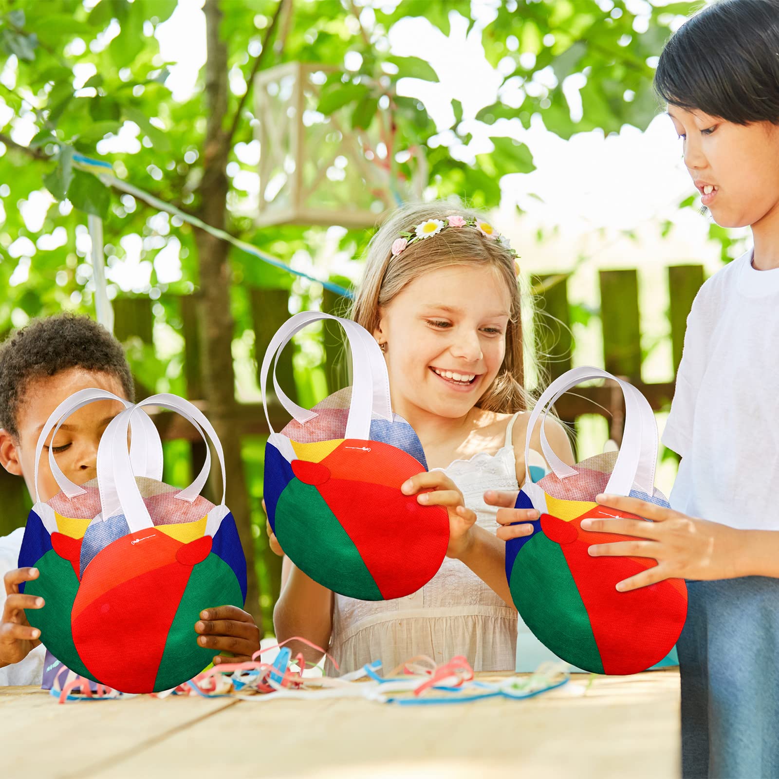 Shihanee 24 Pcs Beach Ball Party Favor Bags Pool Themed Goody Candy Bags Summer Treat Handbags Beach Non Woven Gift Handbags For