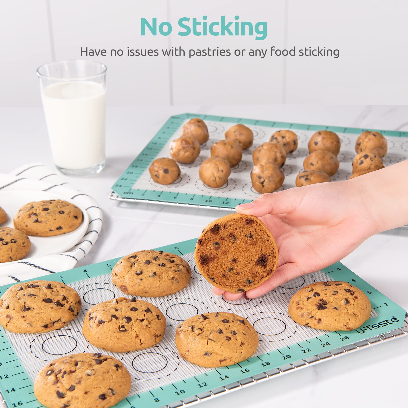 U-Taste 446F Heat Resistant Macaron Silicone Baking Mat, Non Stick Reusable Cookies Pastry Sheet Liner With Edge Enhancement Cir