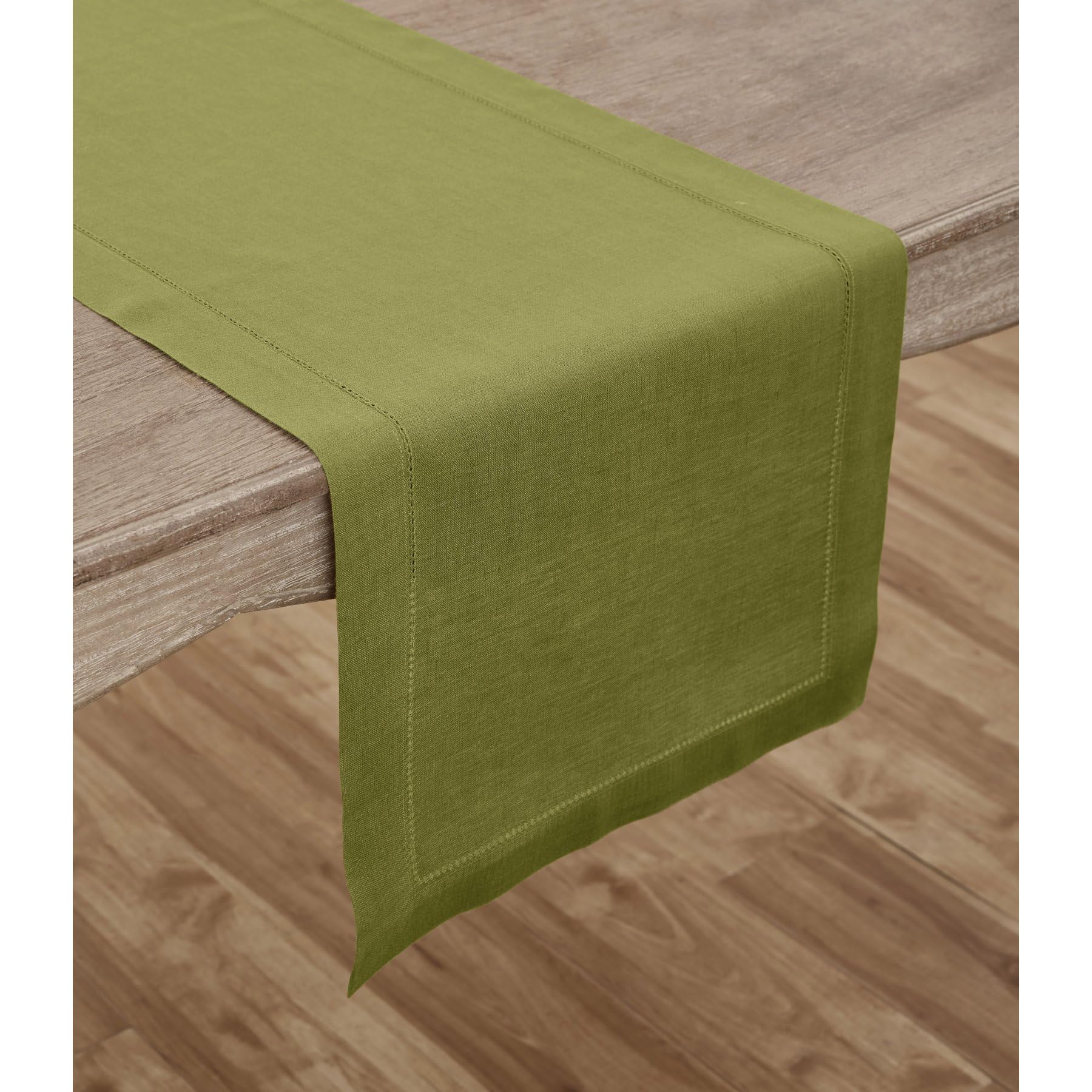 Solino Home Linen Avocado Table Runner 48 Inch - 100% Pure Linen Classic Hemstitch Short Table Runner 14 X 48 Inch Ideal For Dre