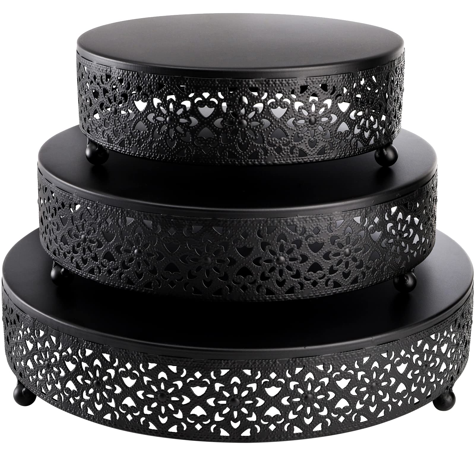 Hedume Set Of 3 Black Cake Stand, Round Metal Cake Stands, Dessert Display Cupcake Stands, Wedding Brithday Party Celebration De