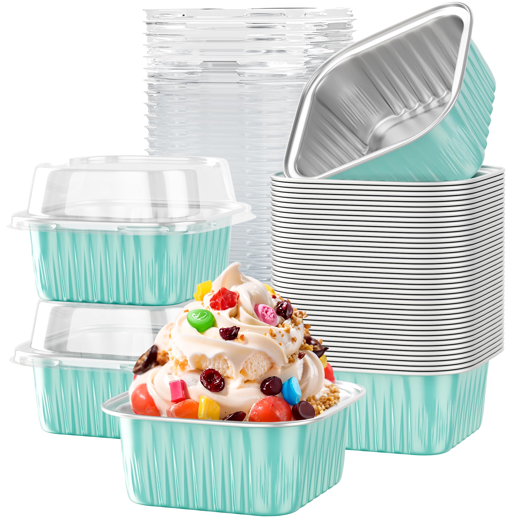 Mini Cake Pans with Lids, Aluminum Foil Cupcake Baking Cups, 5 oz 40 Pack