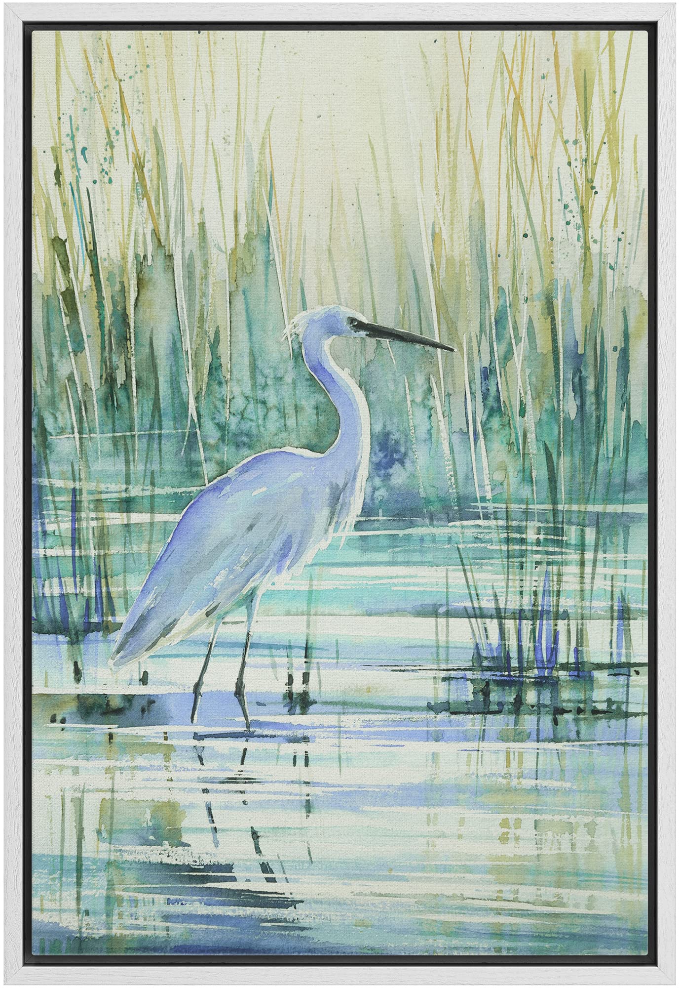 Wall26 Framed Canvas Print Wall Art Watercolor Pastel Swamp Crane Bird Nature Wilderness Illustrations Modern Art Decorative Rus
