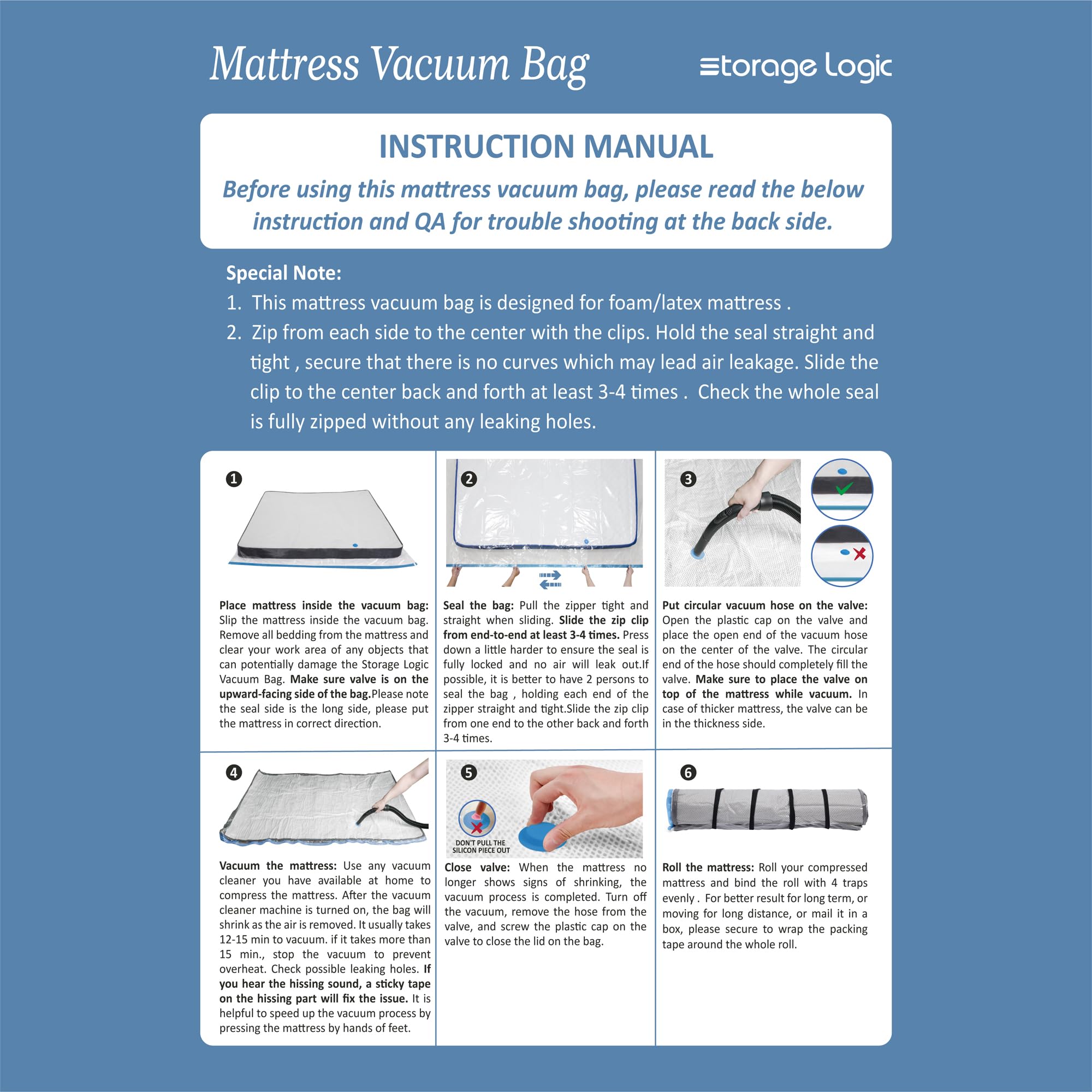 Twin/Twin-Xl Foam Mattress Vacuum Bag With Blue Zipper, Vacuum Seal Mattress Bag, Straps Included