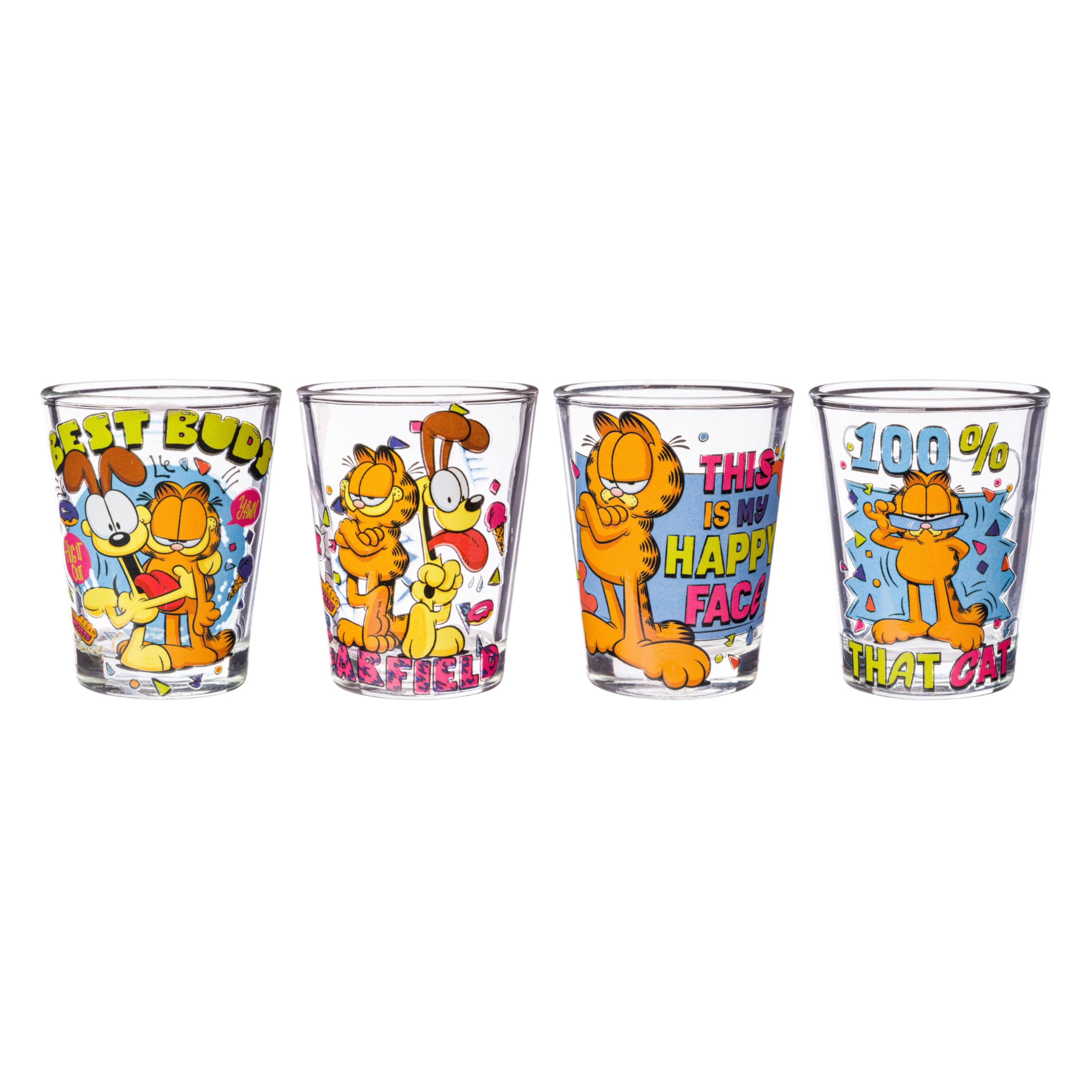 Silver Buffalo Garfield Neon 90S 4Pc. 1.5Oz. Mini Glass Set 4X1