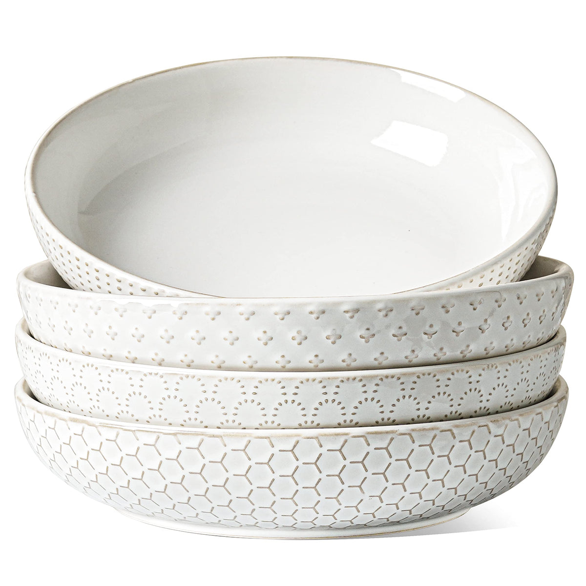 Le Tauci Pasta Bowls, 42Oz Large Salad Bowl, Serving Plate House-Warming Wedding Present, Ceramic Embossment Bowl For Fruits, No