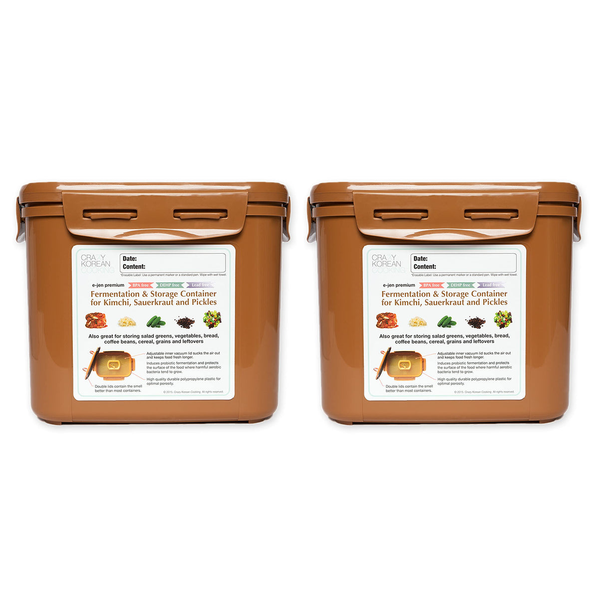 Authentic Crazy Korean Cooking Kimchi Container 0.9 Gal (3.4L) 2 Pack