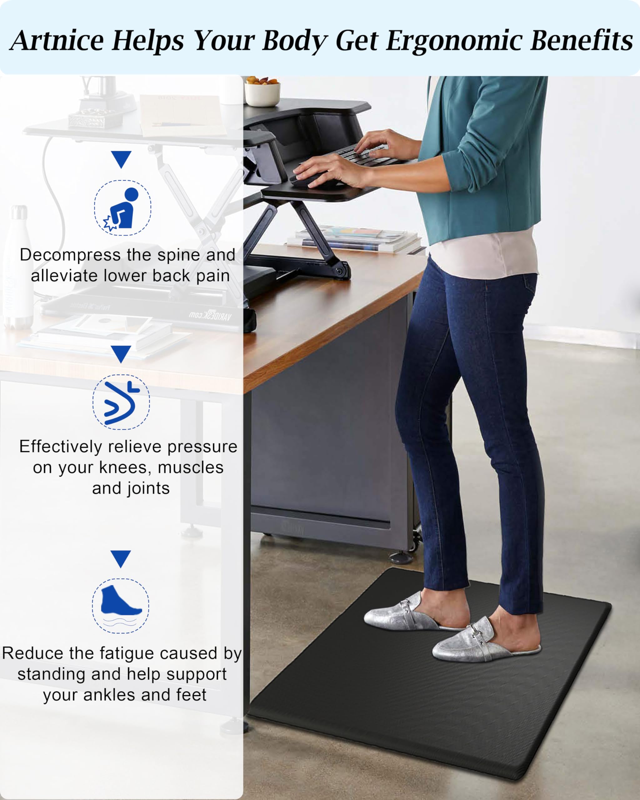 Artnice Kitchen Floor Mat Cushioned Anti Fatigue, Waterproof Non-Slip Standing Desk Mat, 0.75'' Heavy Duty Comfort Kitchen Rugs