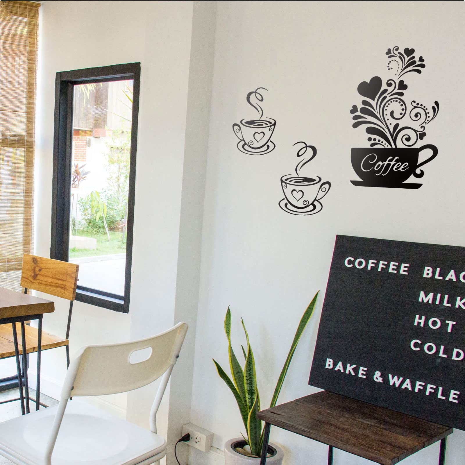 Kitchen Wall Decor Sticker Coffee Tea Cup Flower Wall Art Decor Sticker Black Coffee Cup Wall Art Stickers Removable Diy Vinyl W