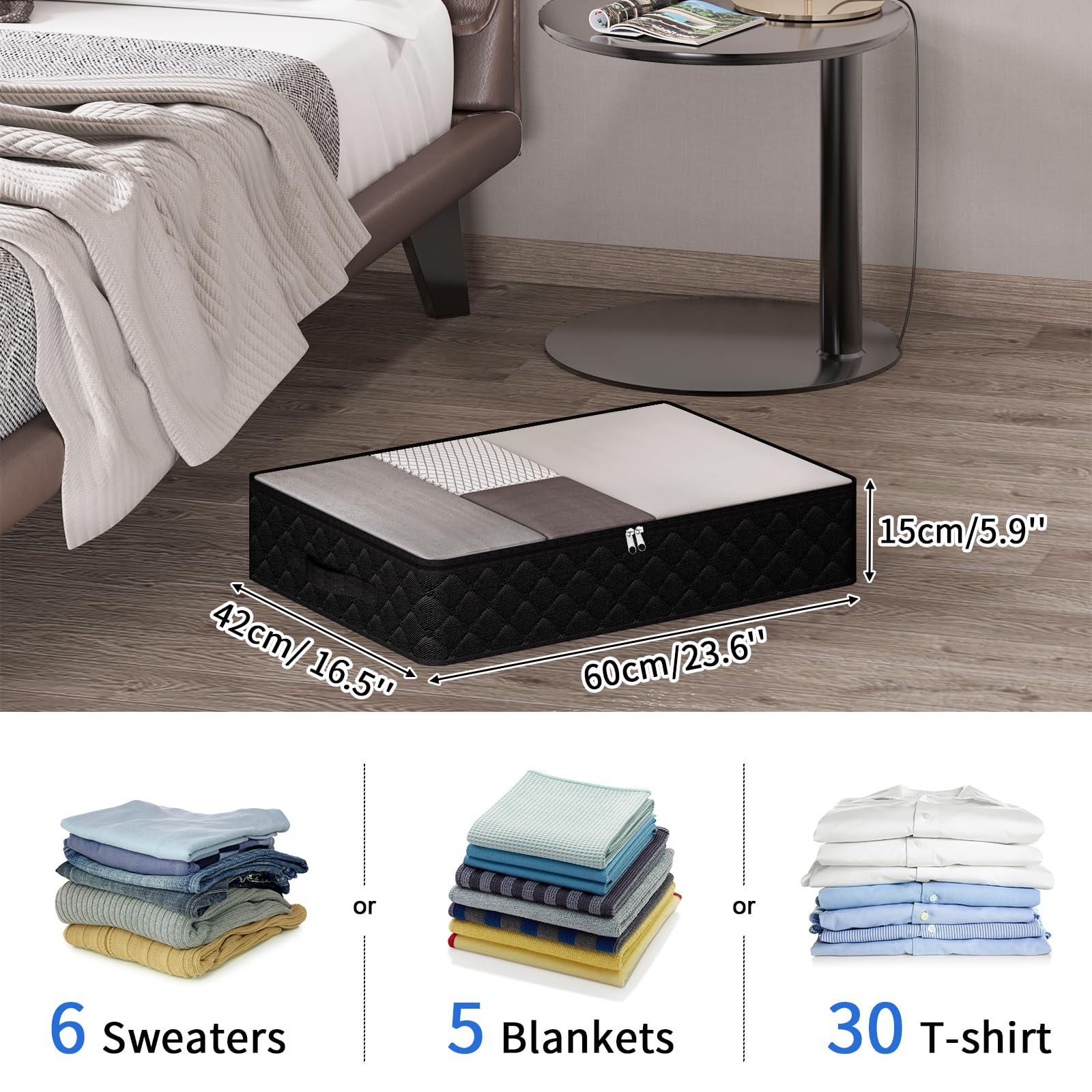 Fixwal Black Underbed Storage Bags with Clear Window and 2 Reinforced Handles Under Bed Storage Containers for Clothing, Bedding