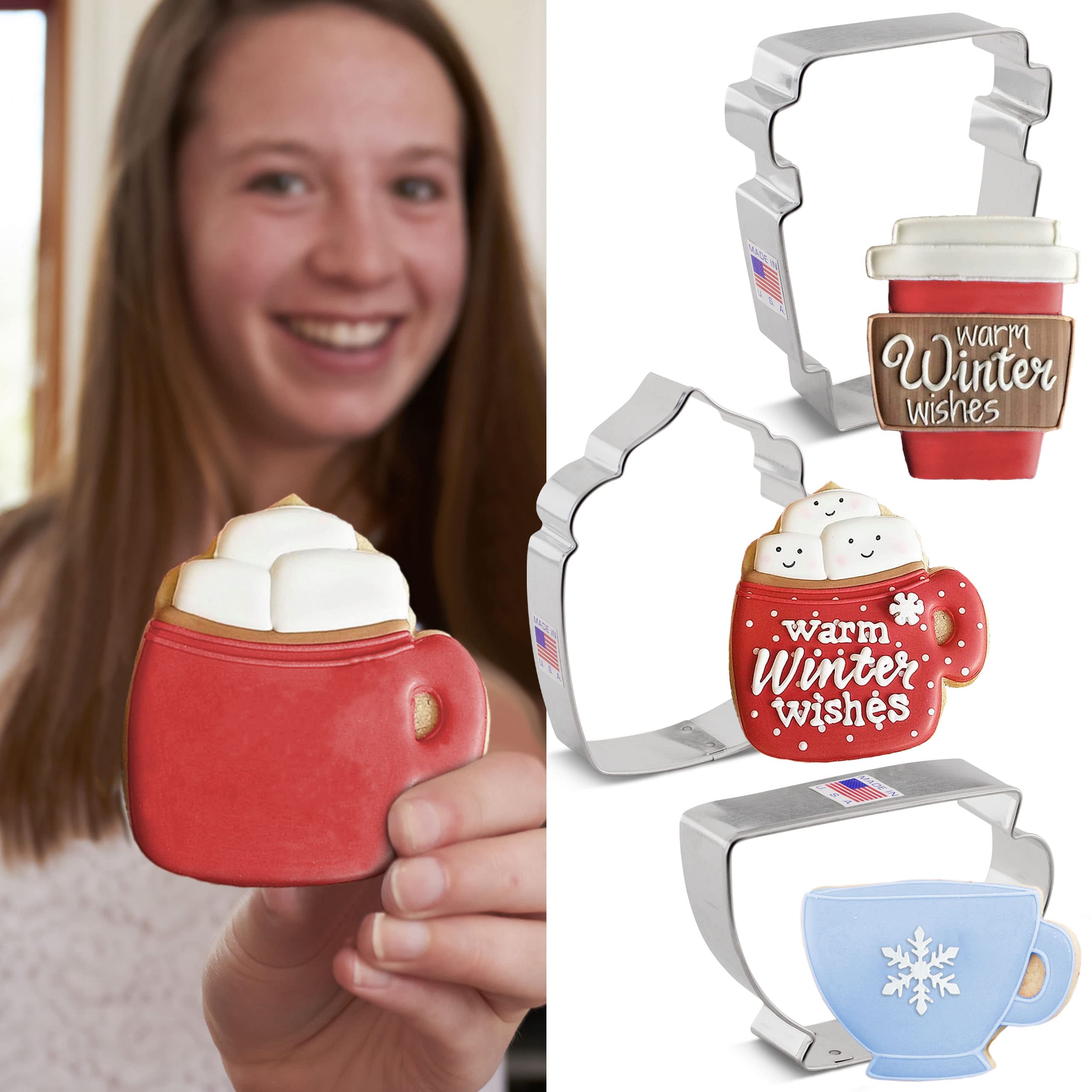 Coffee/Tea Cup Cookie Cutters 3-Pc Set Made In The Usa By Ann Clark, Coffee Mug, Latte Cup, Teacup