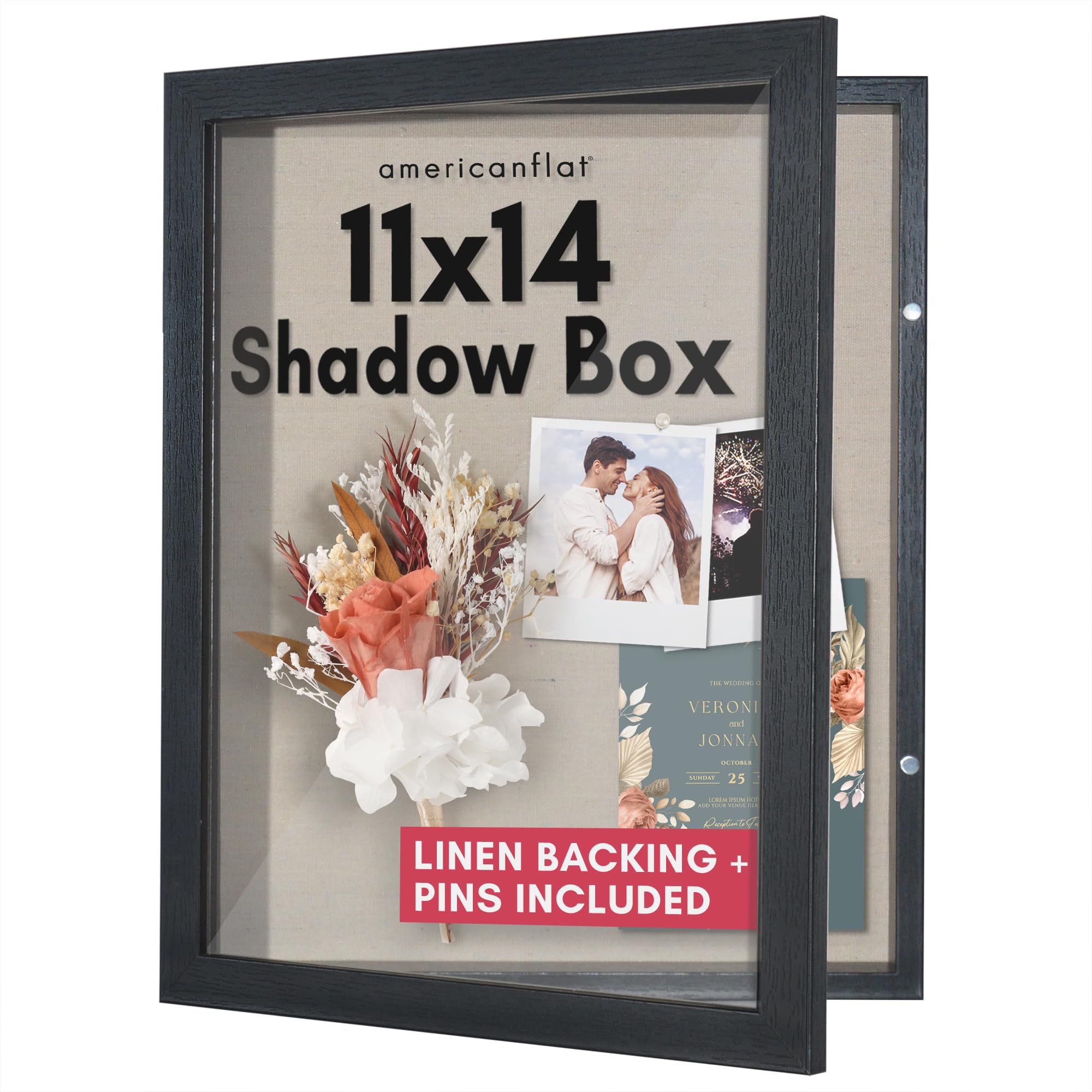 Americanflat Front Opening 11x14 Shadow Box Frame with Shatter-Resistant Glass - Silhouette Collection - Shadow Box Display Case