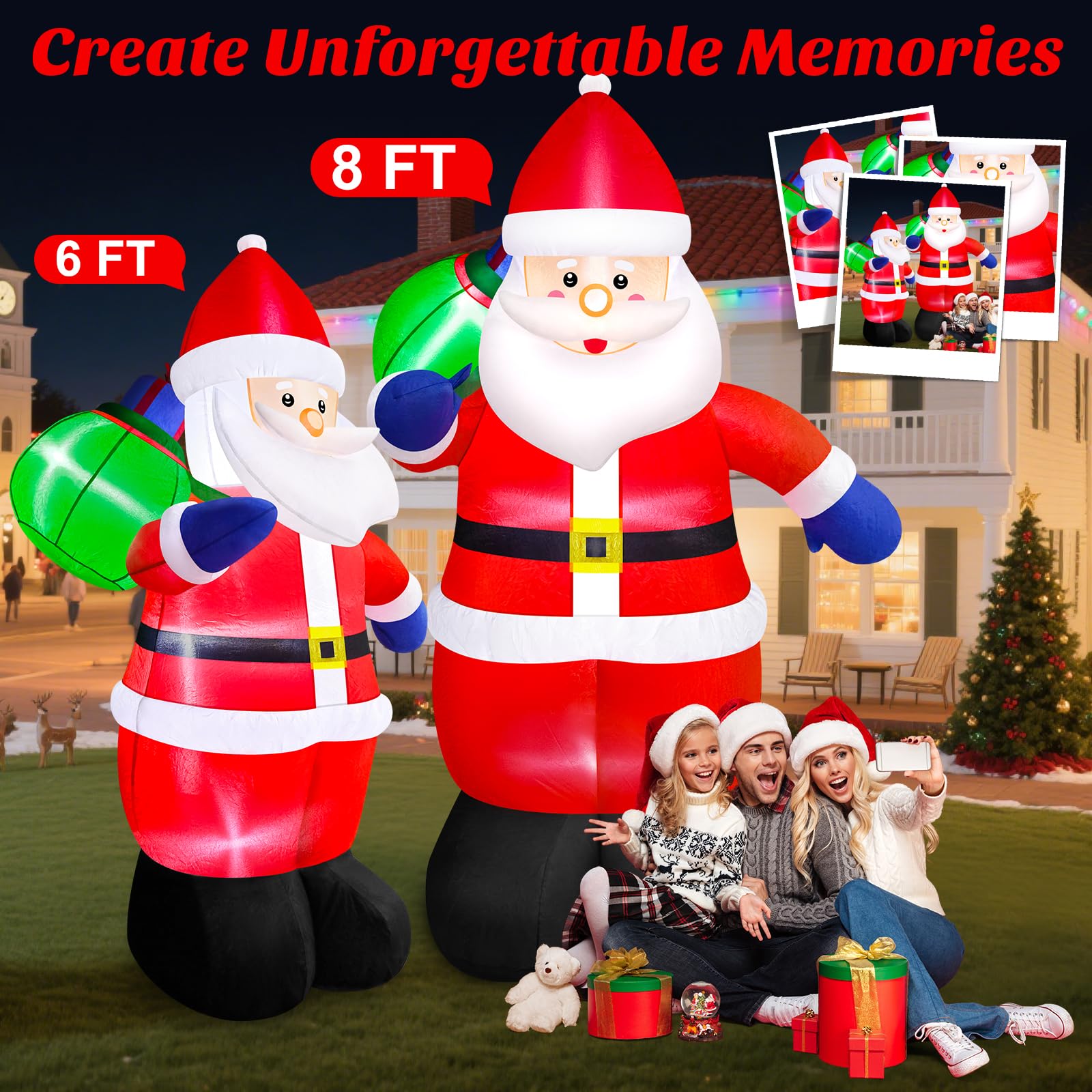 Danxilu 8 FT Christmas Inflatable Santa Claus with Gift Bag Outdoor Decorations, Blow Up Giant Santa IP44 Weatherproof Xmas Deco