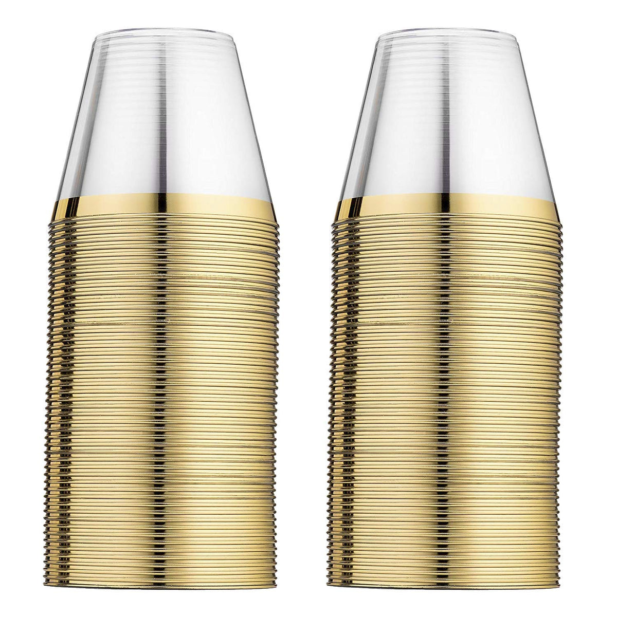 Easercy 100 Plastic Cups 9 Oz Gold Old Fashioned Tumblers Rimmed For Party Decorations Disposable Clear Wedding Elegant