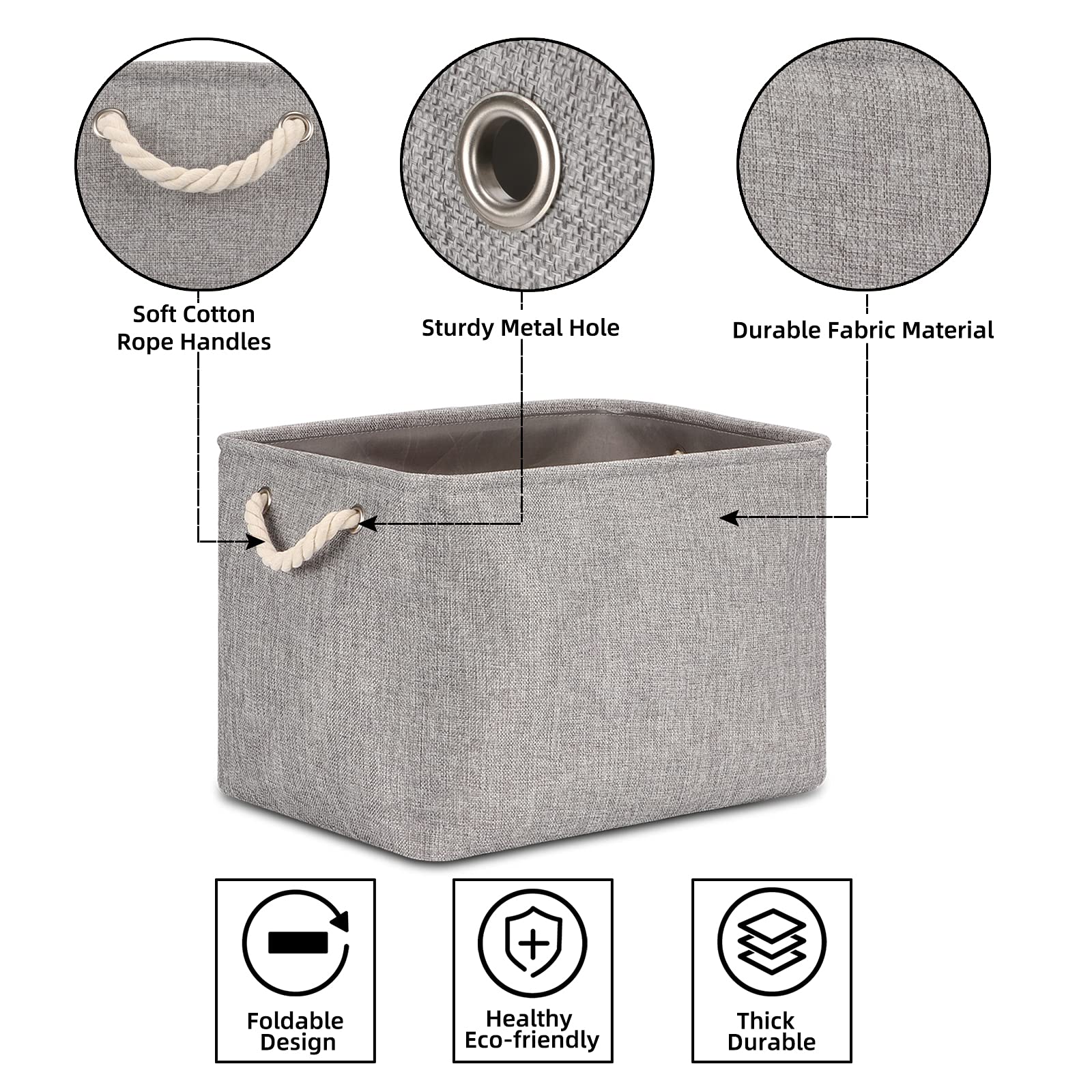 Bidtakay Grey Baskets [2-Pack] Shelf Baskets For Storage 16'' X 11.8'' X 11.8'' Large Fabric Rectangular Decorative Storage Bask