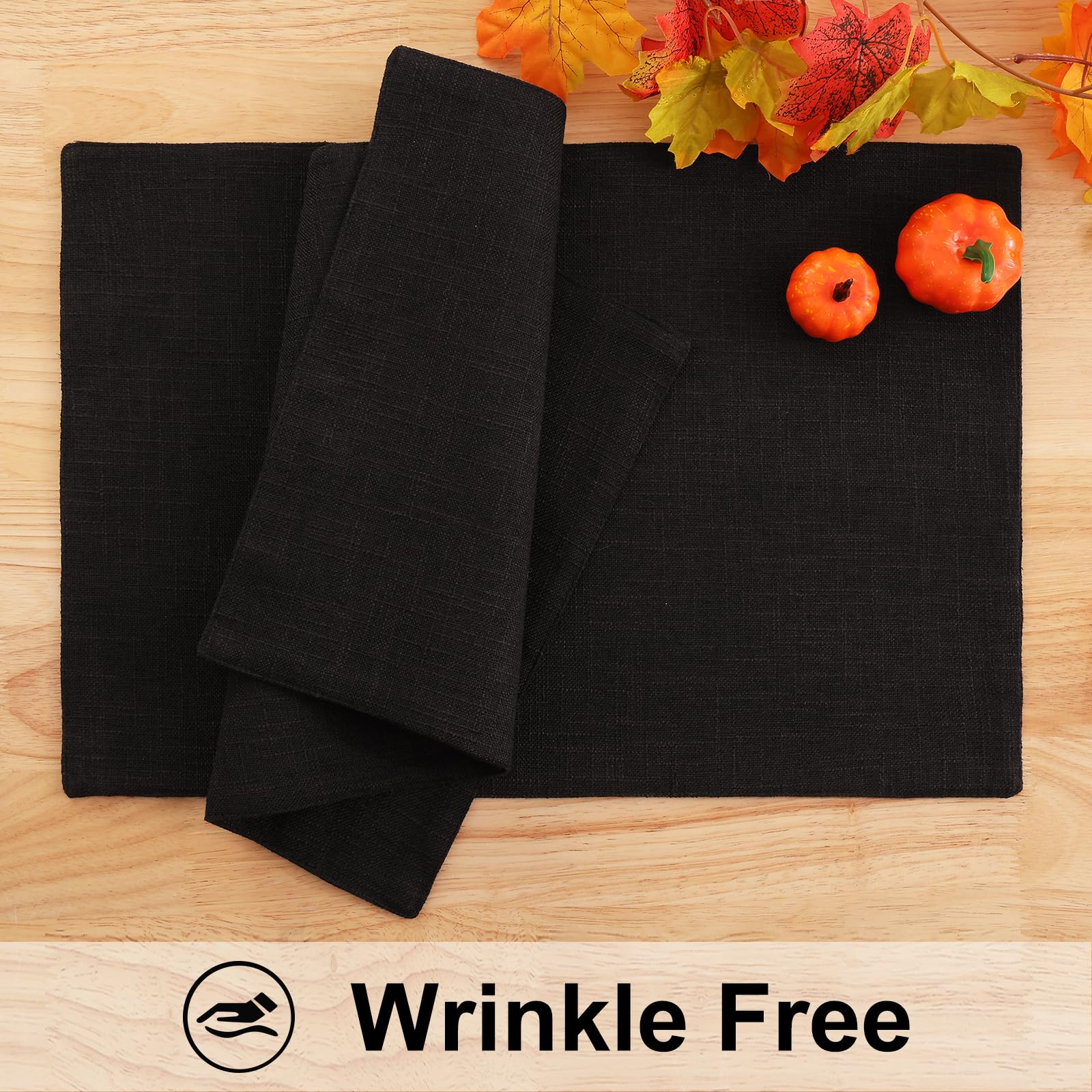 Homing Black Cloth Placemats For Dining Table Set Of 8 - Cotton Linen Blend Washable Farmhouse Kitchen Mats For Indoors & Outdoo