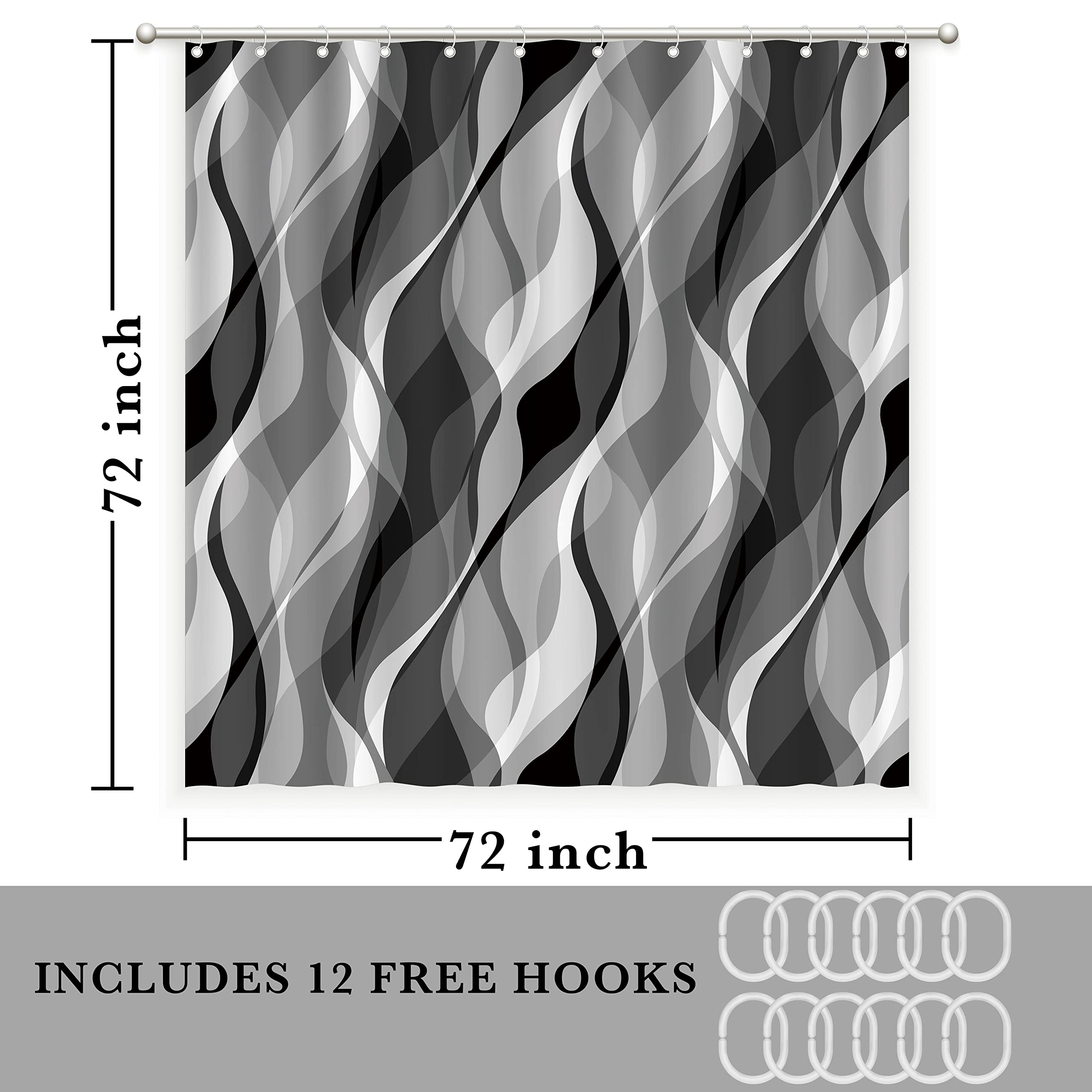 Black And Grey Shower Curtain For Bathroom Black And White Shower Curtain Fabric Modern Abstract Striped Minimalist Bath Curtain