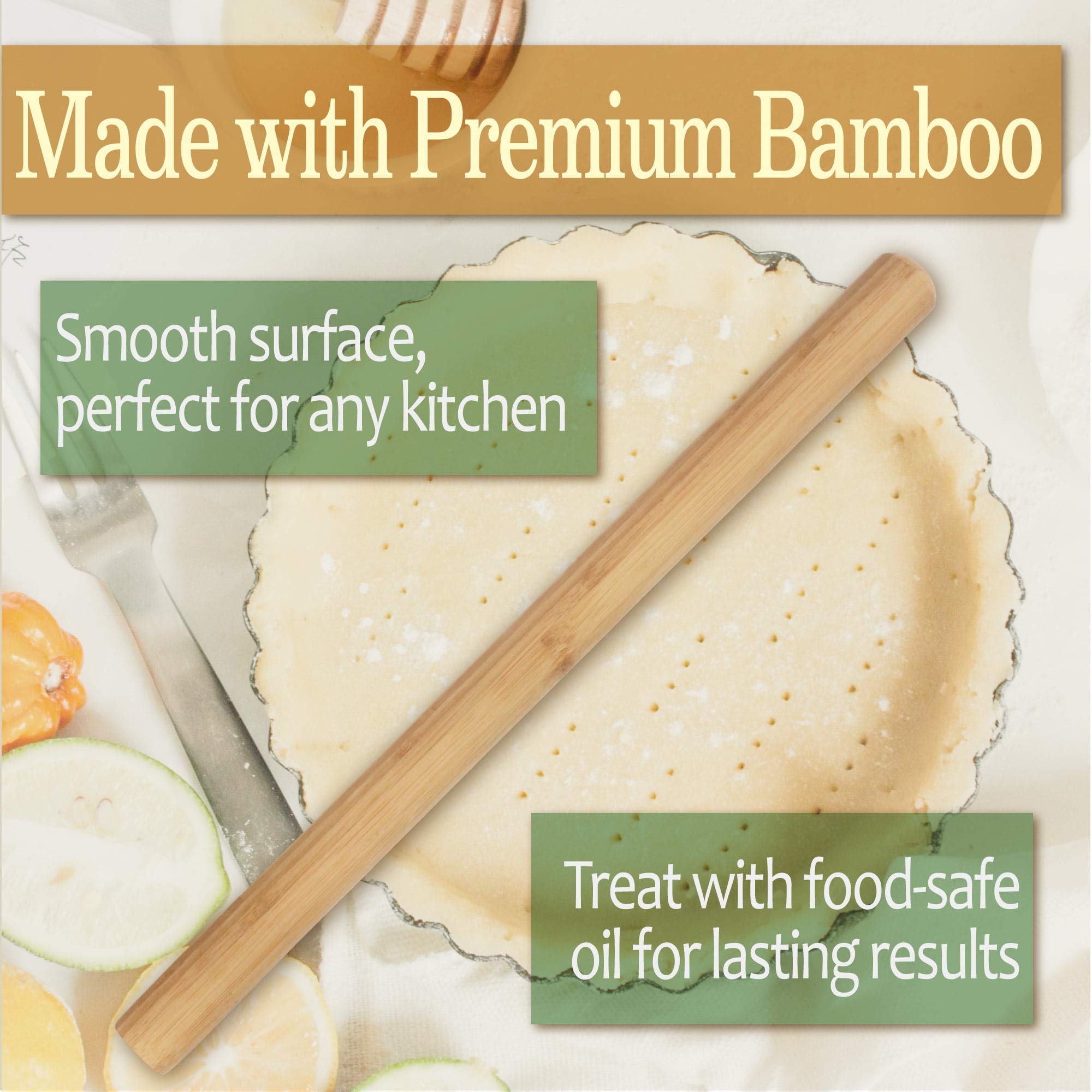 Bamboo French Style Rolling Pin Assortment - 1 Thick/1 Thin W/Rounded Ends - 1 Each