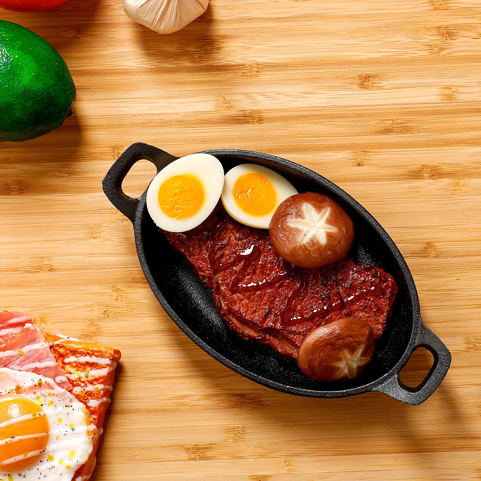 Mifoci 4 Pcs 16 Oz 8.7'' X 4.7'' Oval Serving Dish Mini Cast Iron Skillet Cast Iron Baking Pan Sizzling Plate Matte Black Gratin