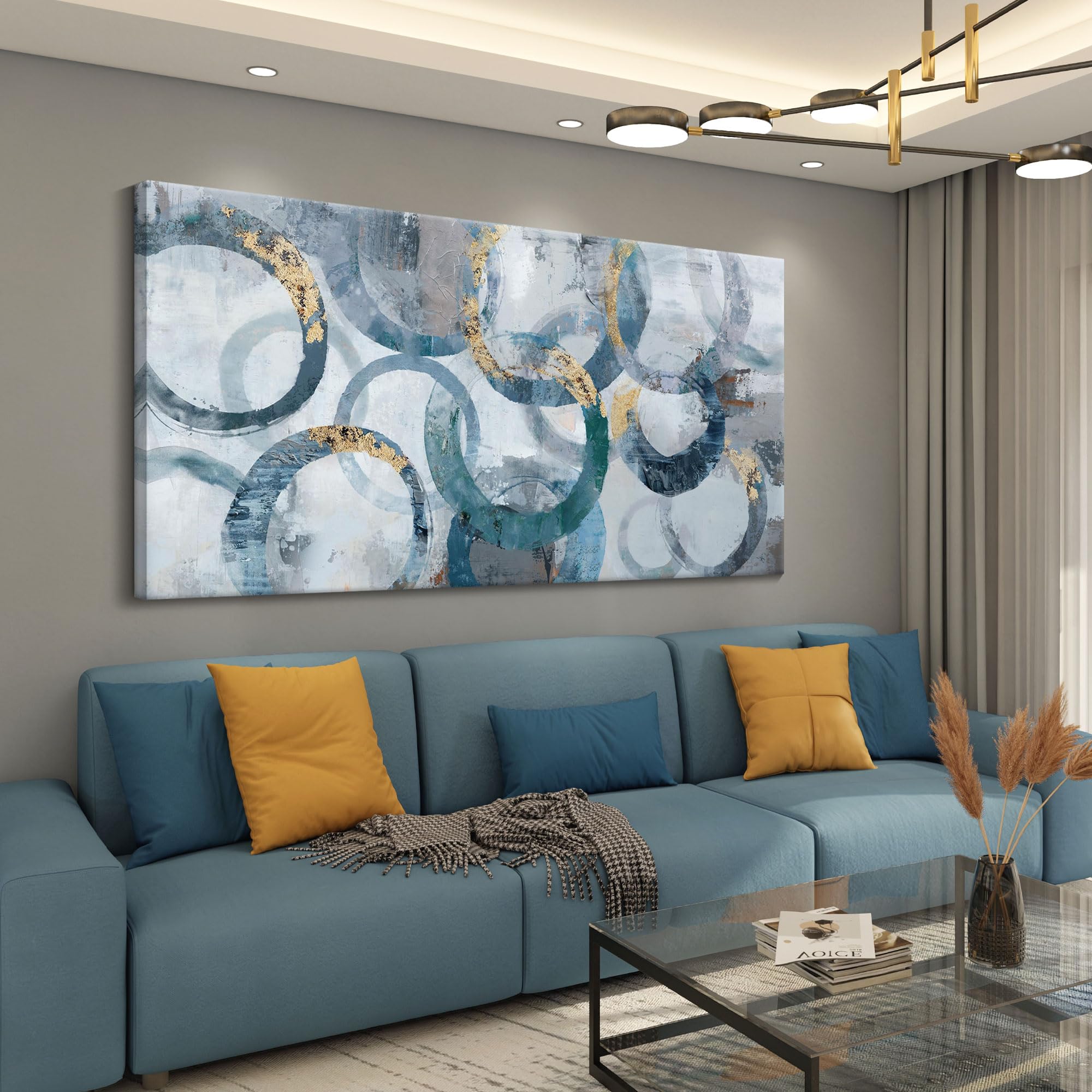 Mofutinpo Large Wall Art For Living Room Modern Abstract Canvas Wall Art Framed Wall Art For Bedroom Office Artwork, Blue And Te