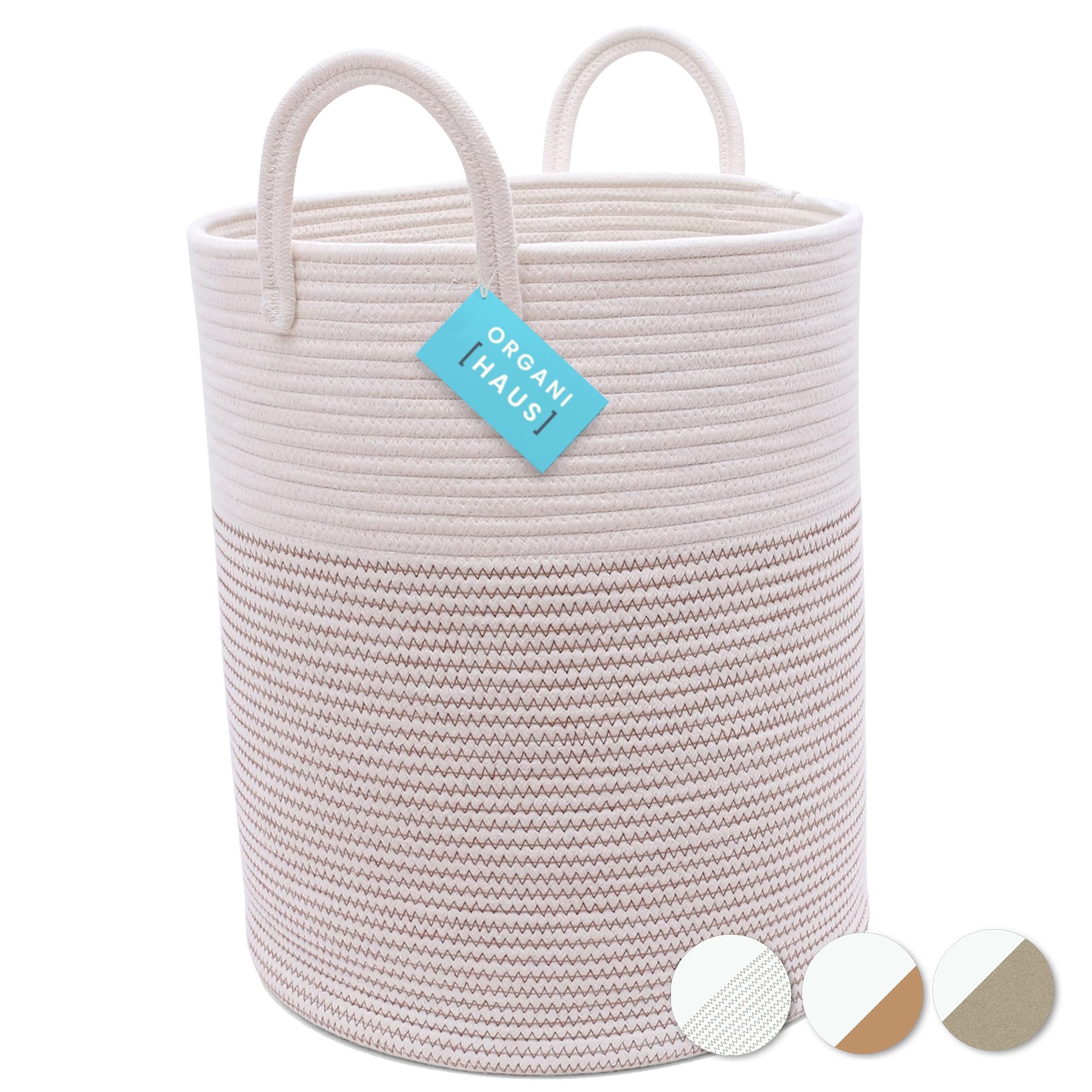 OrganiHaus White Baby Hamper Basket 15x18 | Toy Basket Storage for Kids | Large Woven Baskets for Storage | Round Laundry Basket