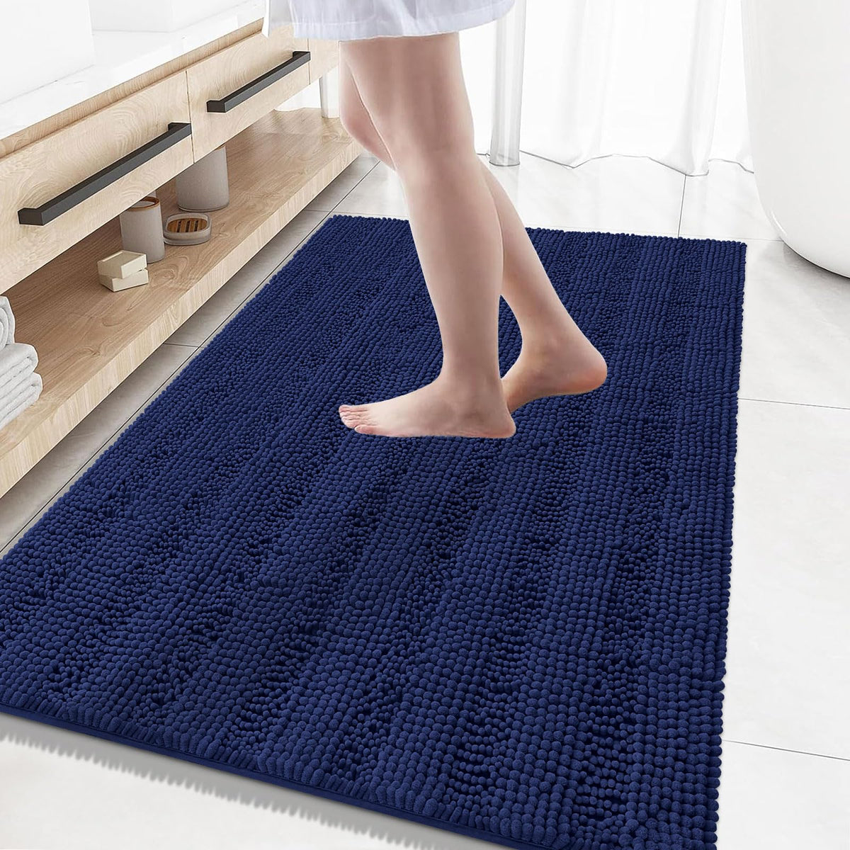 Grandaily Chenille Striped Bathroom Rugs 59X35, Extra Thick And Absorbent Bath Rugs, Non-Slip Soft Plush Shaggy Bath Carpet, Mac